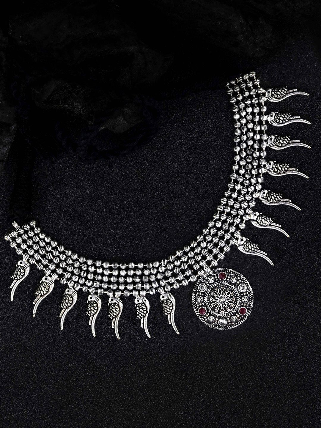 Priyaasi German Silver Oxidized Ruby Studded Necklace Price in India