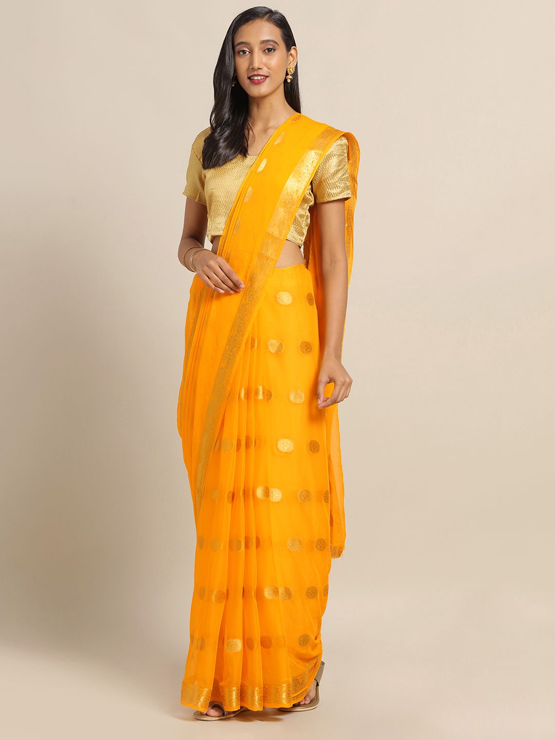 Saree mall Yellow Woven Design Poly Chiffon Saree