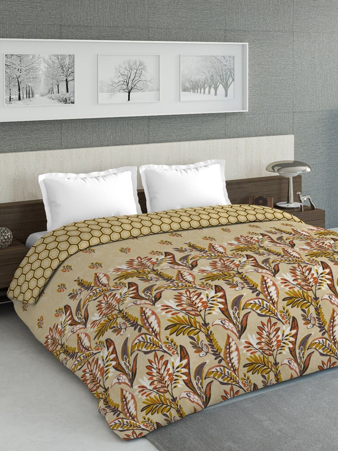 DDecor Yellow & Olive Green Floral Mild Winter 150 GSM Double Bed Comforter Price in India