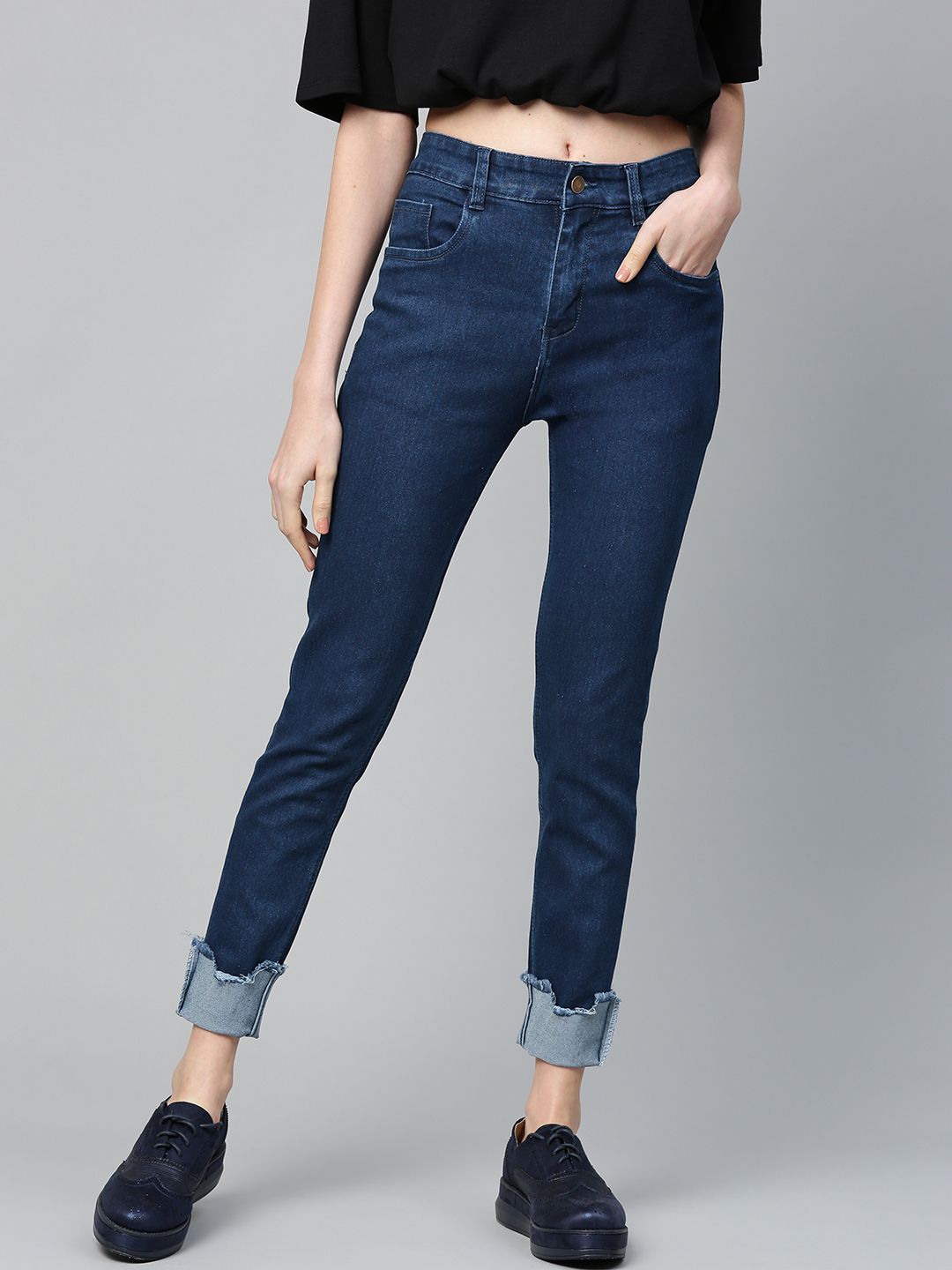 SASSAFRAS Women Navy Blue Slim Fit Mid-Rise Clean Look Jeans Price in India