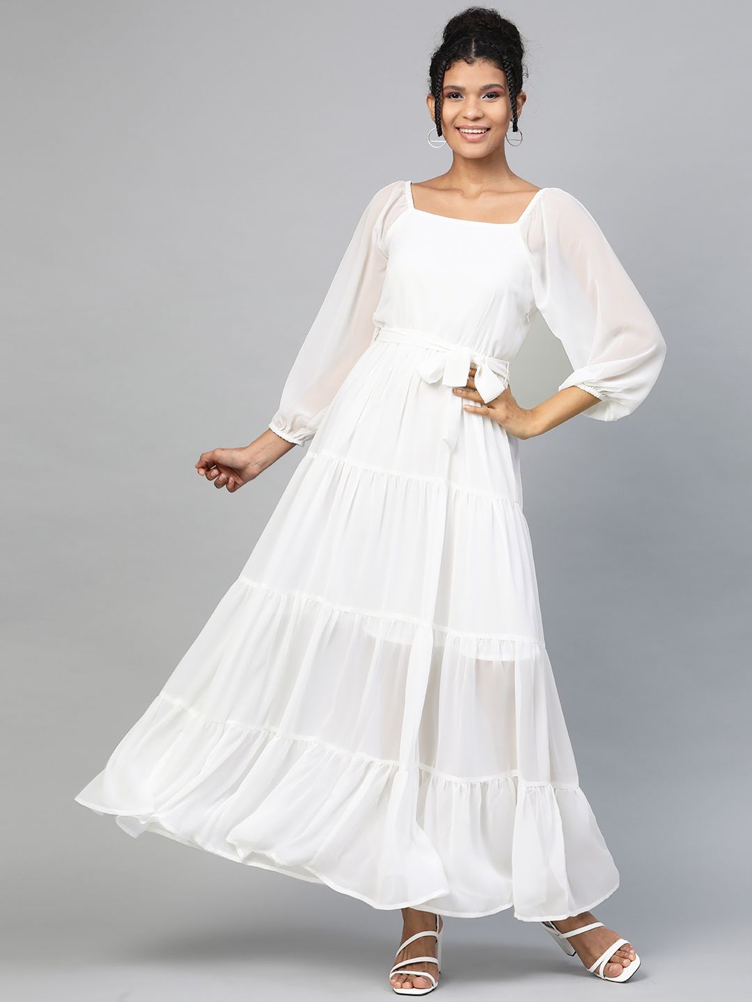 SASSAFRAS White Tiered Maxi Dress Price in India
