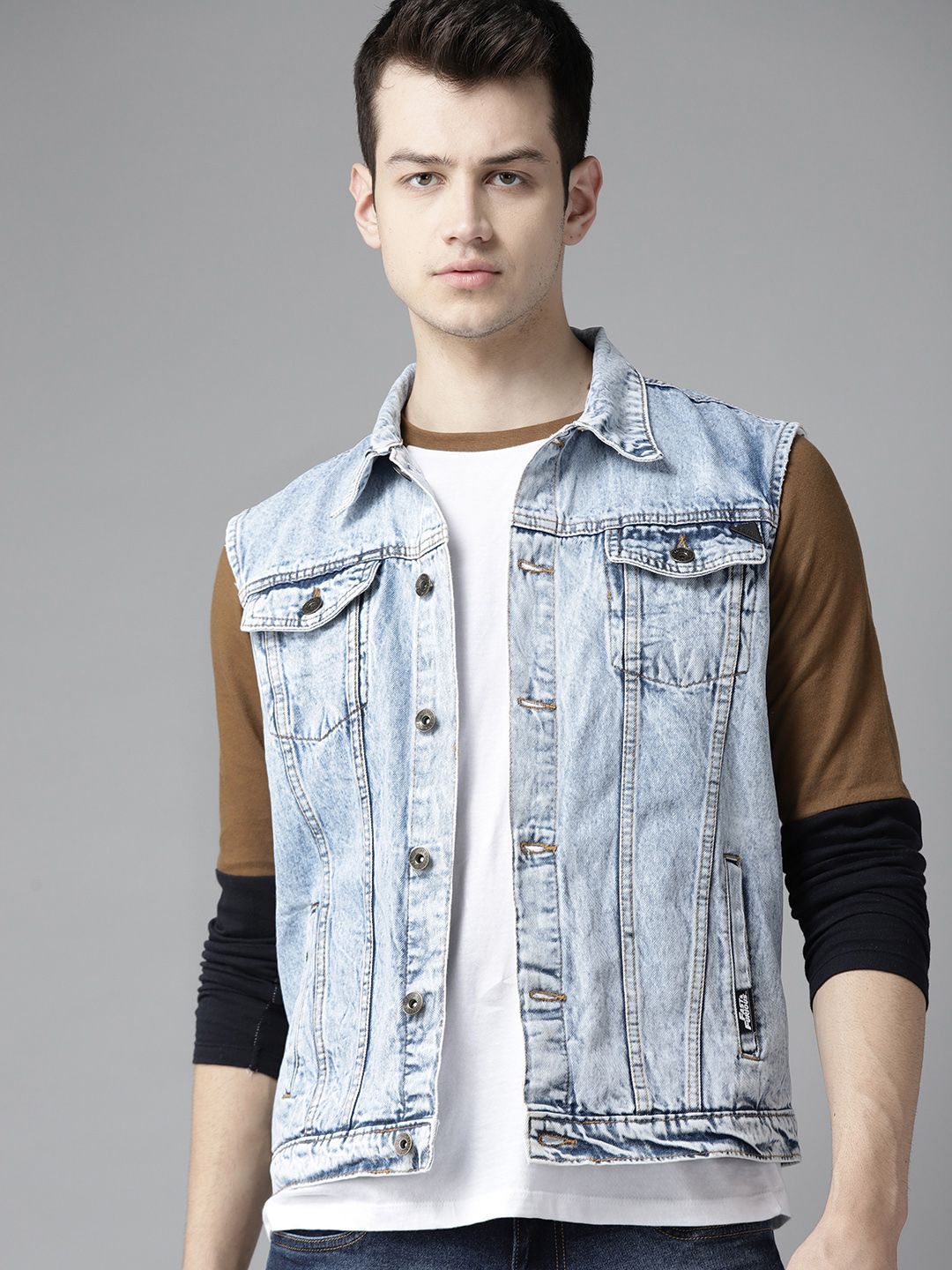 Roadster Men Blue Solid Denim Trucker Jacket