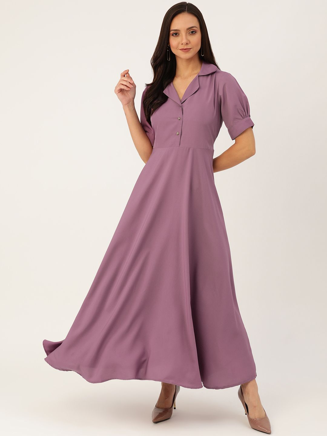 U&F Purple Maxi Dress With Puff Sleeves Price in India