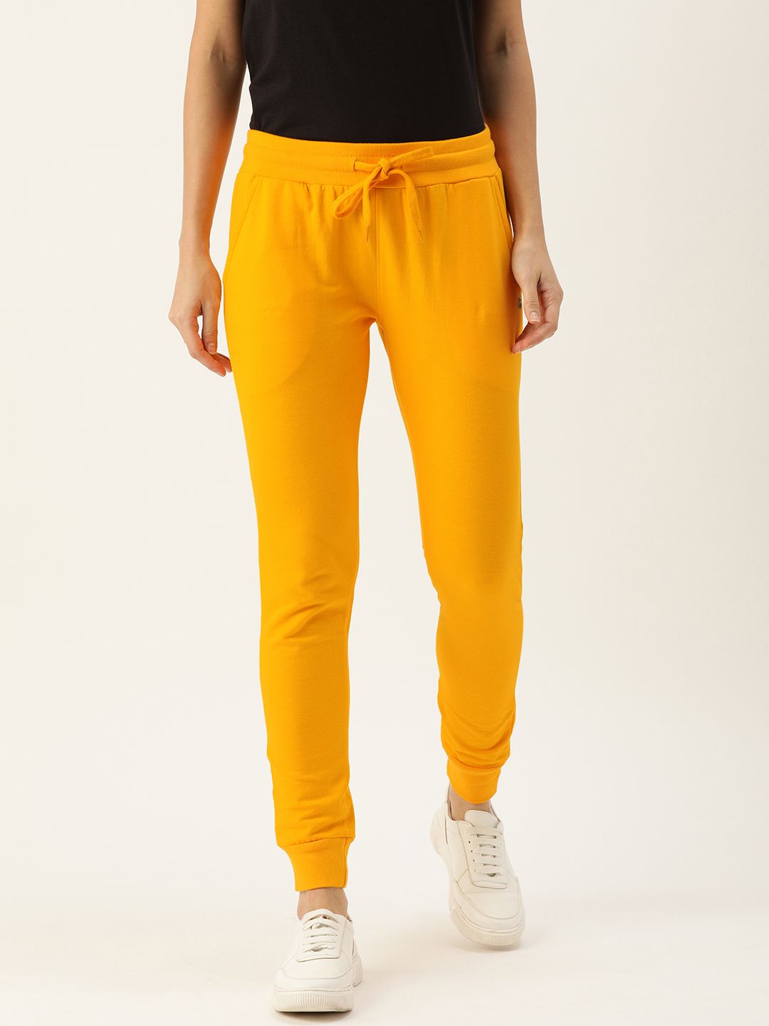 Genius18 Women Yellow Solid Classic Fit Training Joggers Price in India