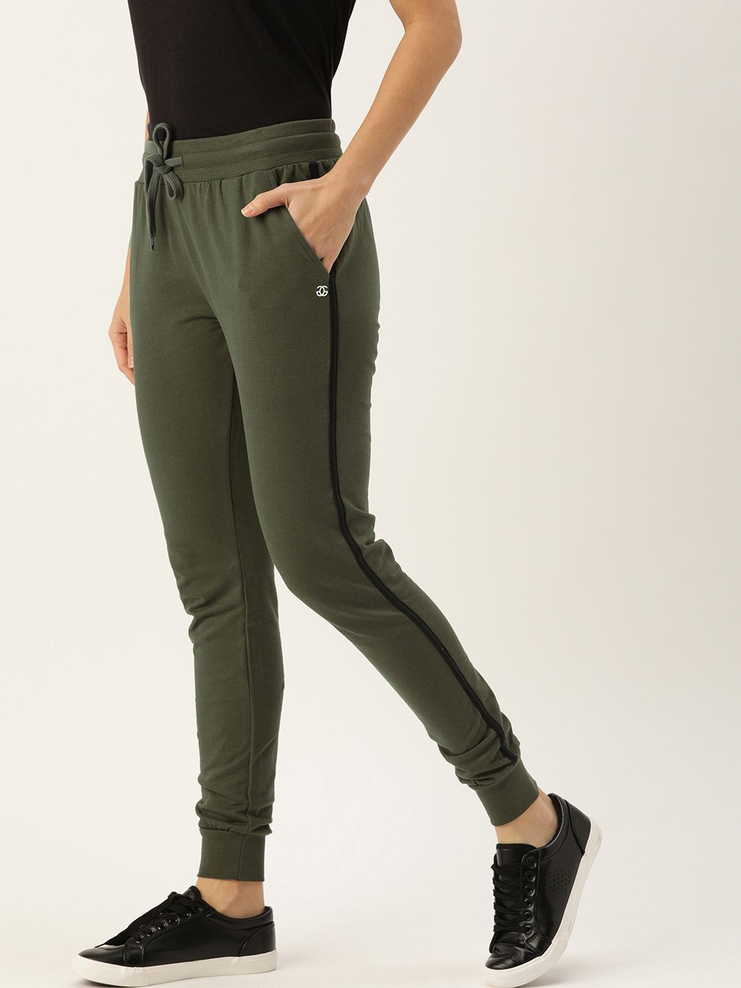 Genius18 Women Olive Green Solid Classic Fit Training Joggers Price in India