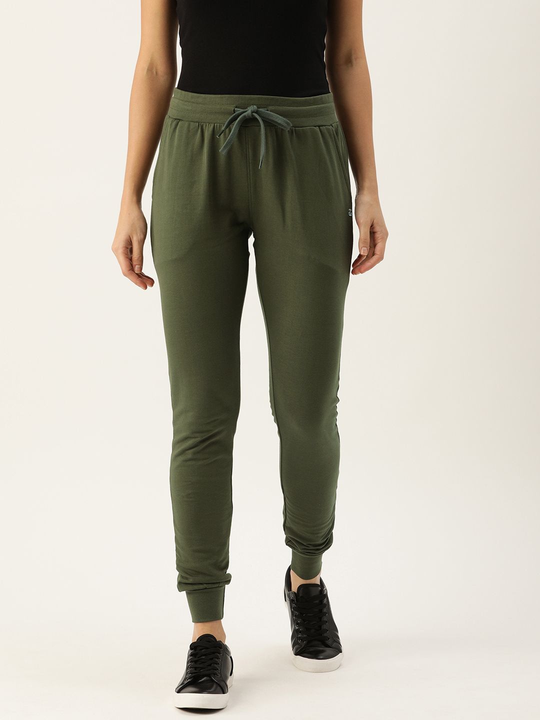 Genius18 Women Olive Green Solid Classic Fit Training Joggers Price in India