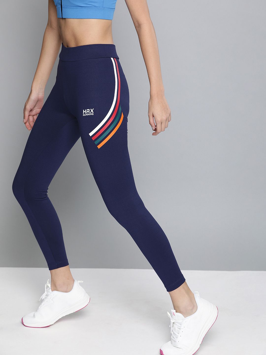 HRX by Hrithik Roshan Women Medieval Blue Solid Rapid-Dry Running Tights Price in India