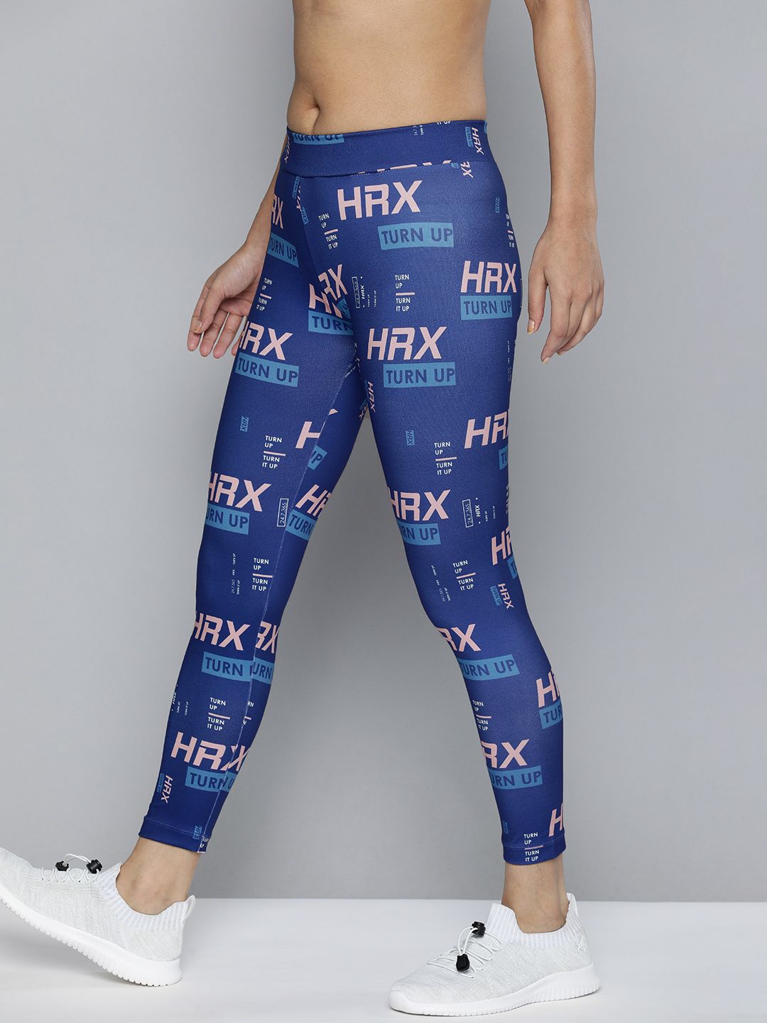 HRX by Hrithik Roshan Women Blue Printed Training Tights Price in India