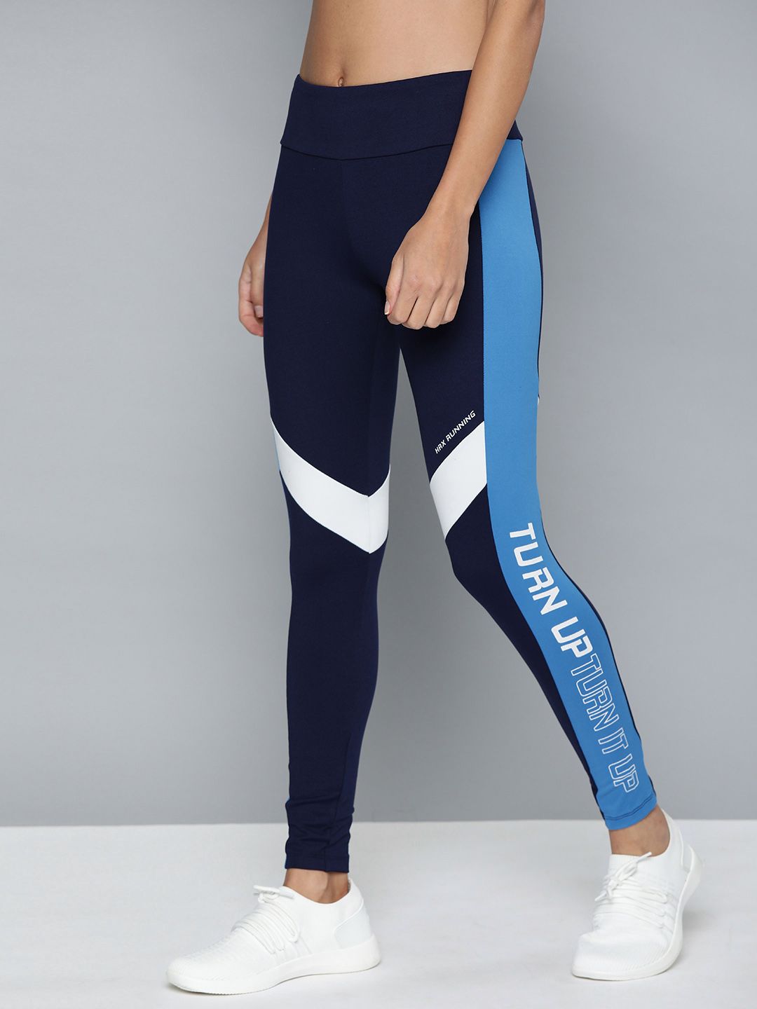 HRX by Hrithik Roshan Women Navy Blue Printed Running Tights Price in India