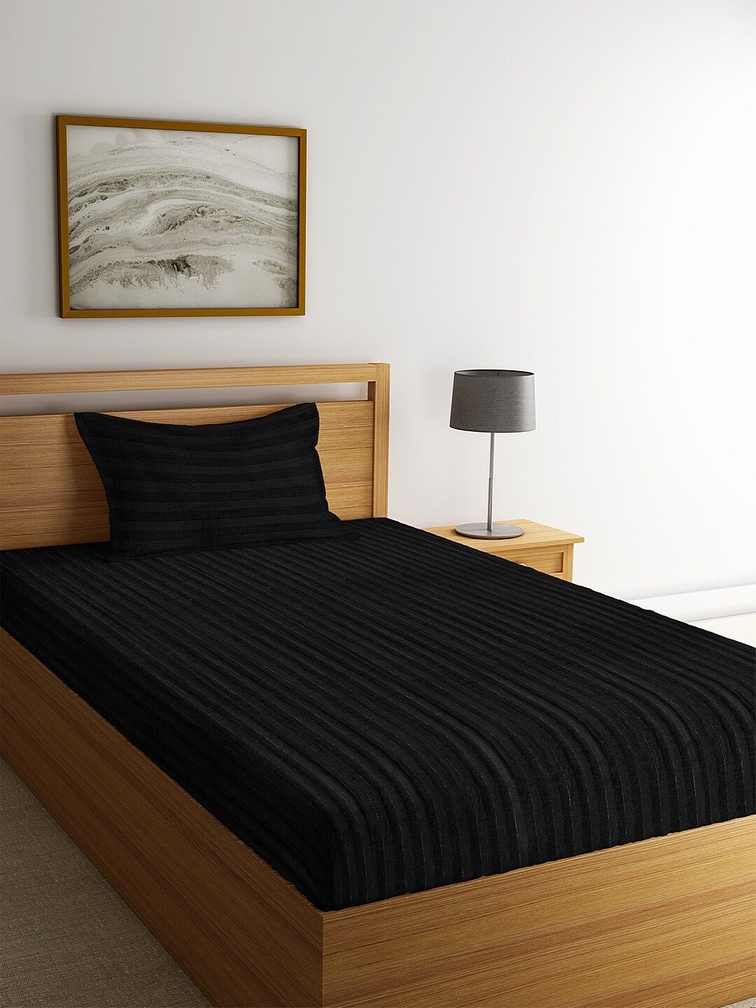 HOSTA HOMES Black Solid 260 TC Cotton 1 Single Bedsheet with 1 Pillow Covers Price in India