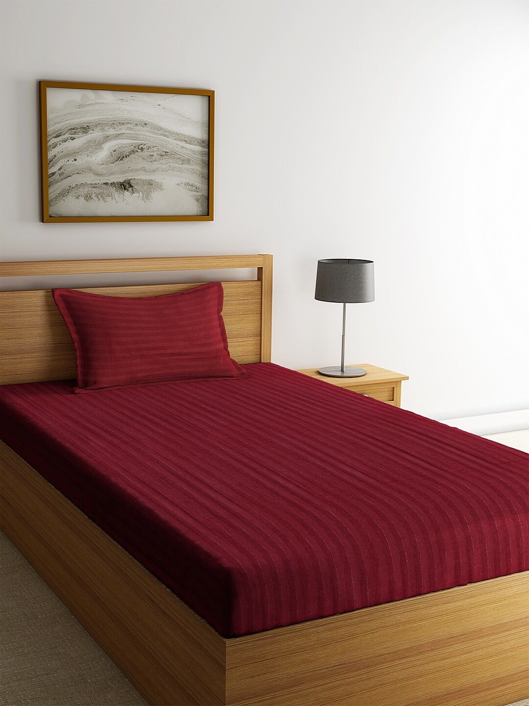 HOSTA HOMES Maroon Solid 260 TC Cotton 1 Single Bedsheet with 1 Pillow Covers Price in India