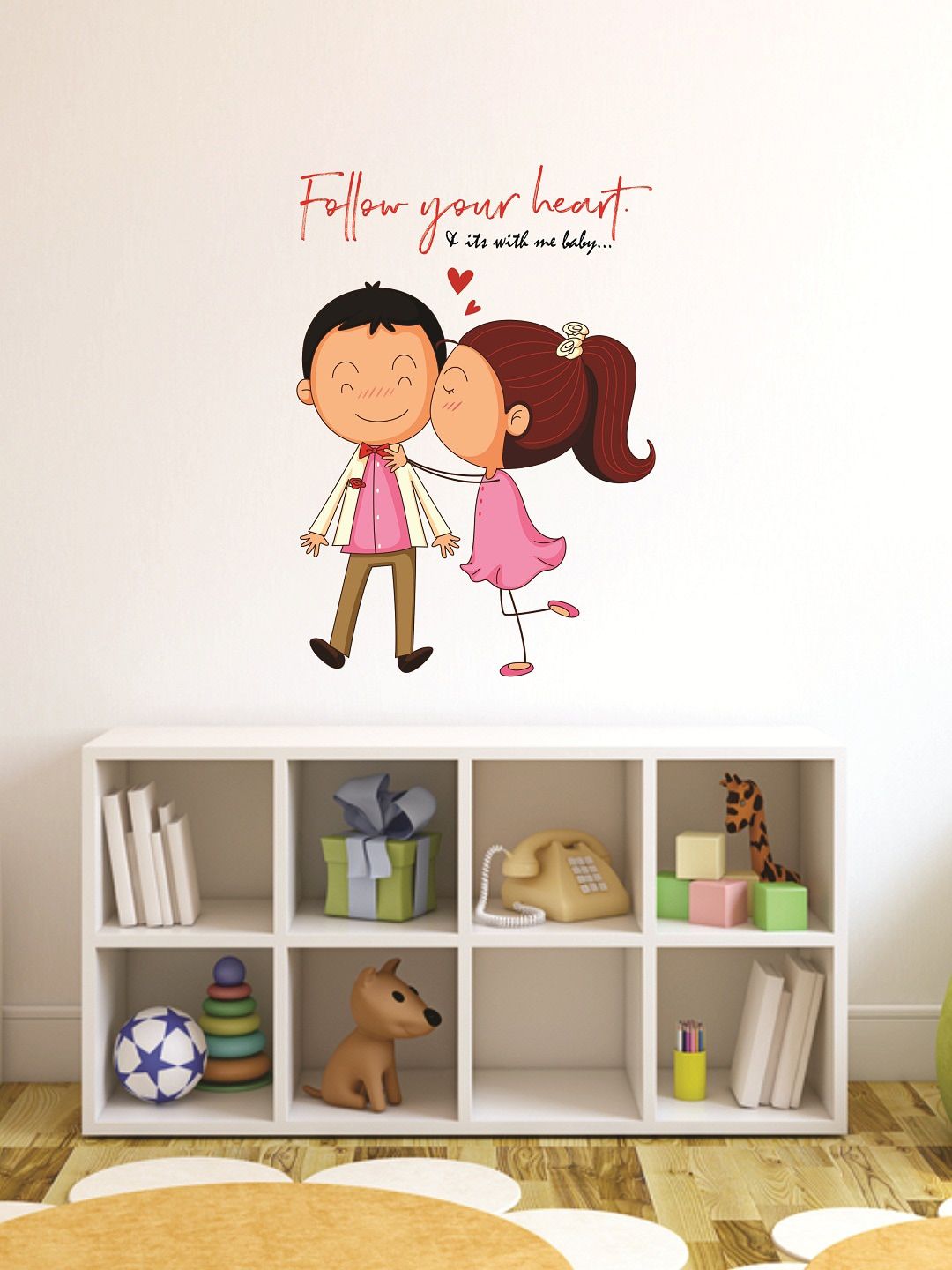 WALLSTICK Pink & Brown Follow Your Heart Couple Large Vinyl Wall Sticker Price in India