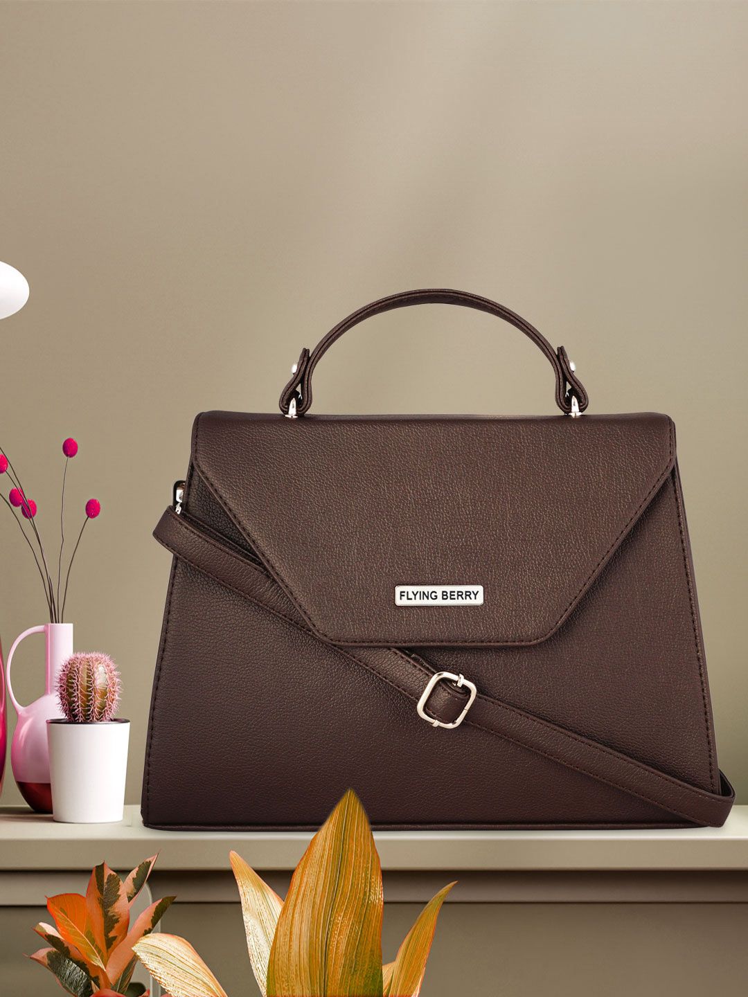 FLYING BERRY Brown Solid Satchel Price in India