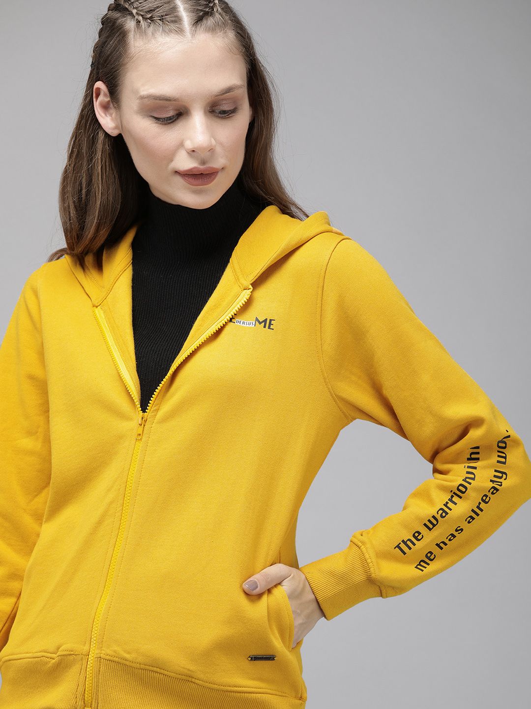 Roadster Women Yellow Solid Hooded Sweatshirt Price in India