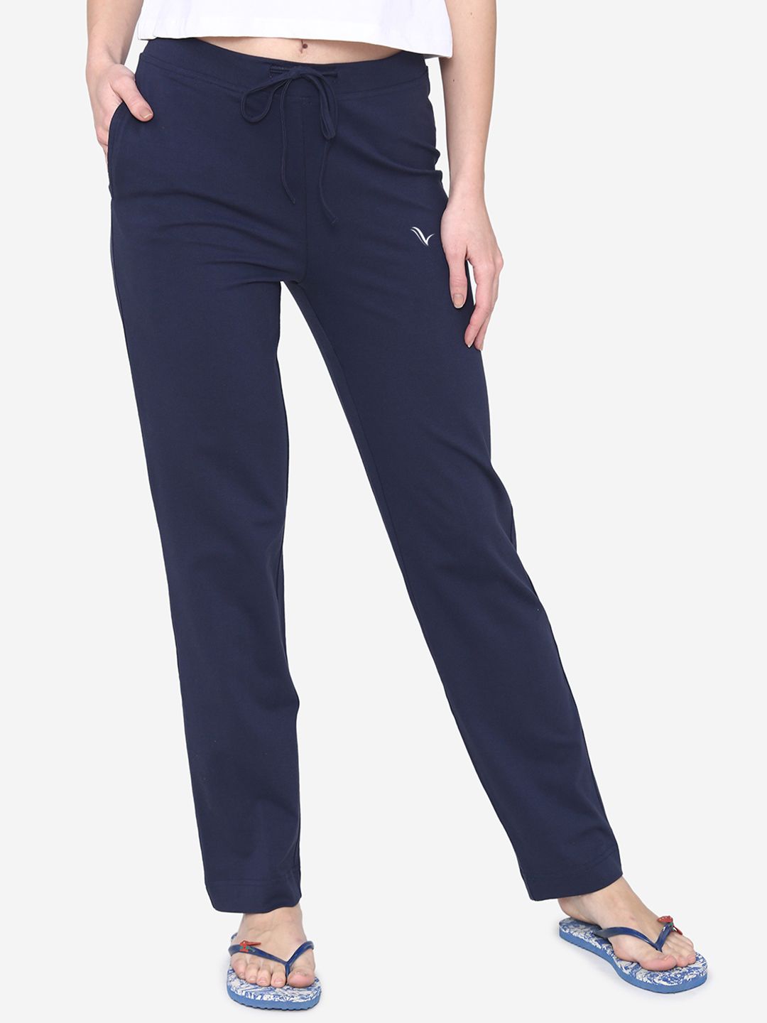 Vami Women Navy Blue Solid Relax Lounge Pants Price in India