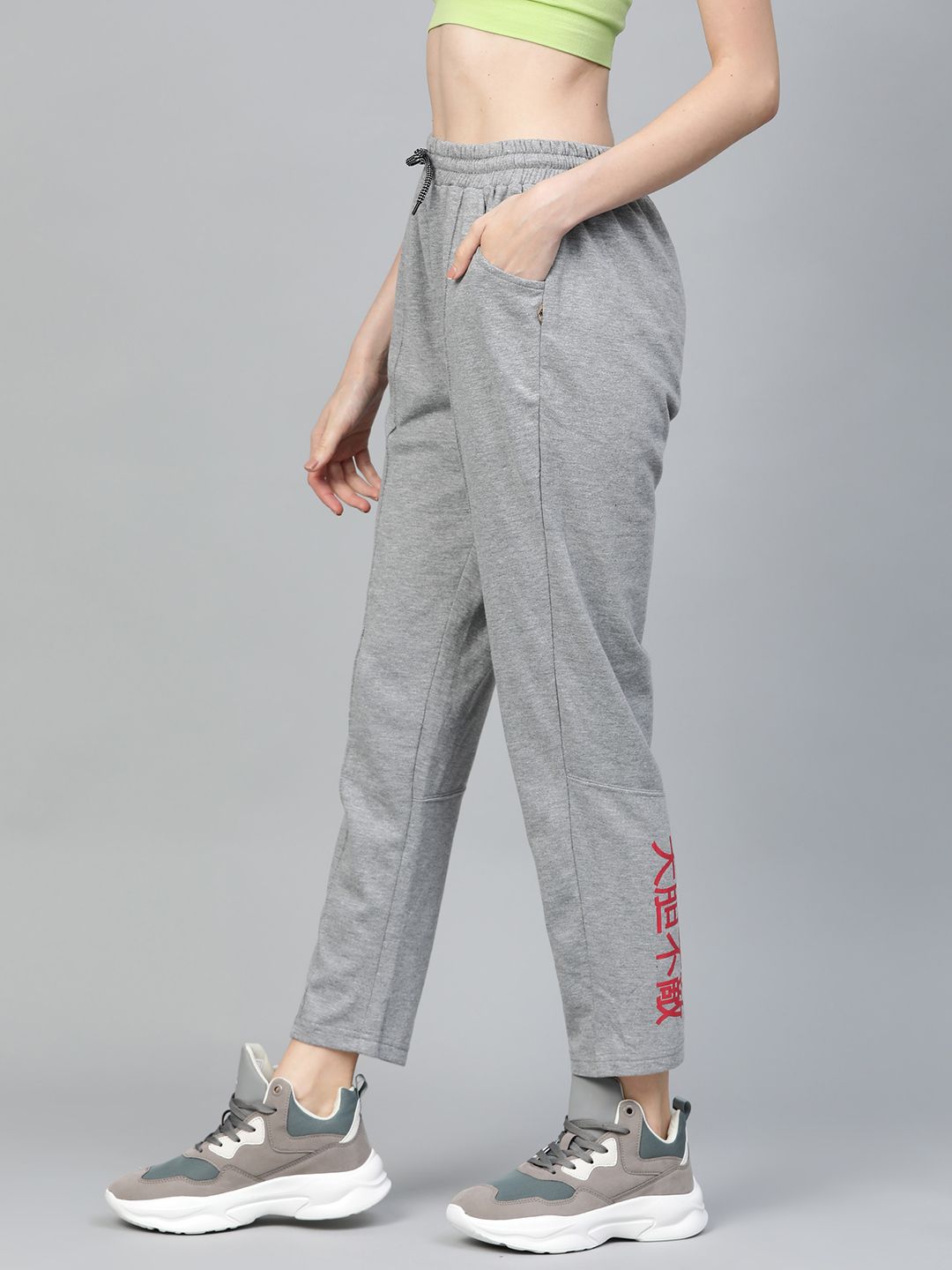 Hubberholme Women Grey Melange Slim Fit Solid Tracks Pants Price in India