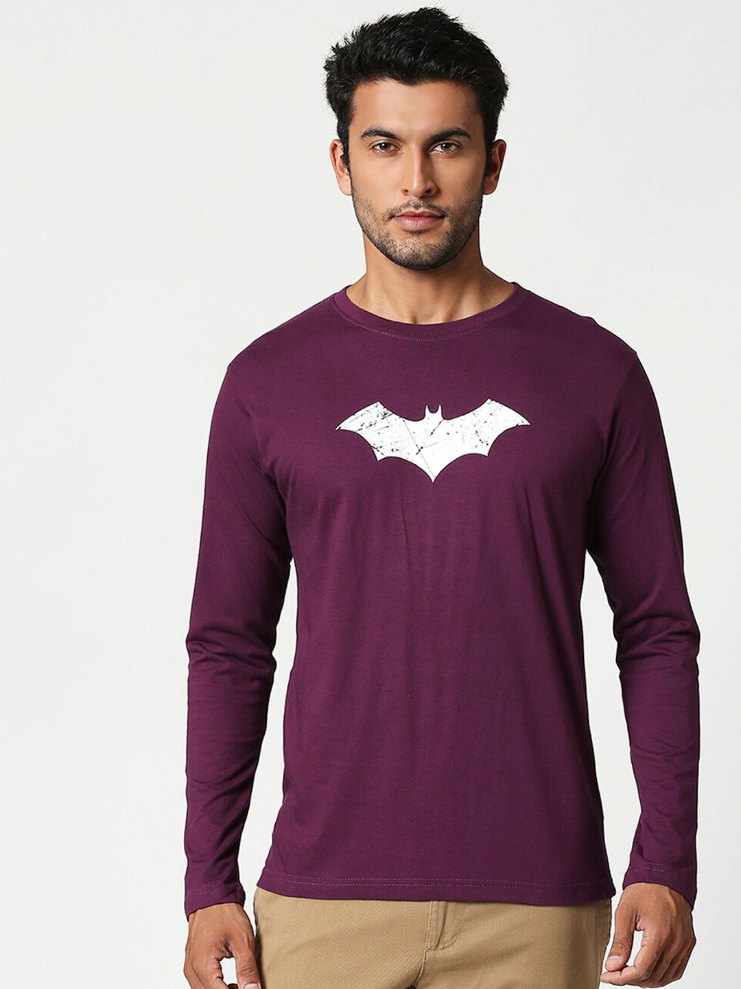 Bewakoof Men Purple Batman Printed Round Neck T-shirt