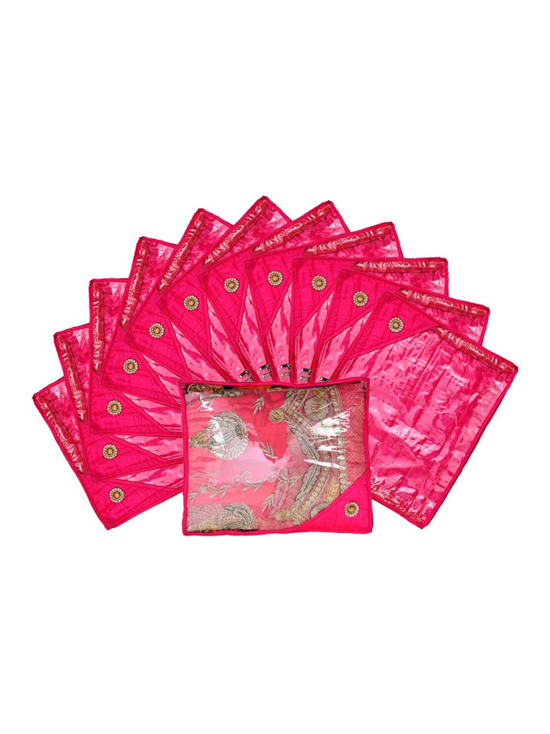 Kuber Industries Set Of 12 Pink & Transparent Solid Single Packing Saree Cover Organizers Price in India