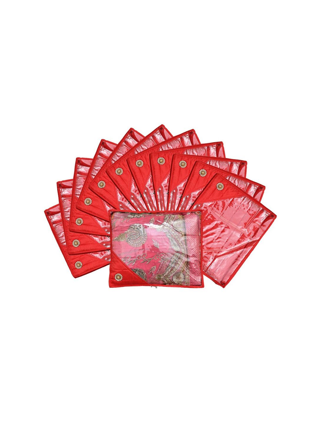 Kuber Industries Set Of 12 Red Solid Silk Single Packing Saree Cover Organizers Price in India