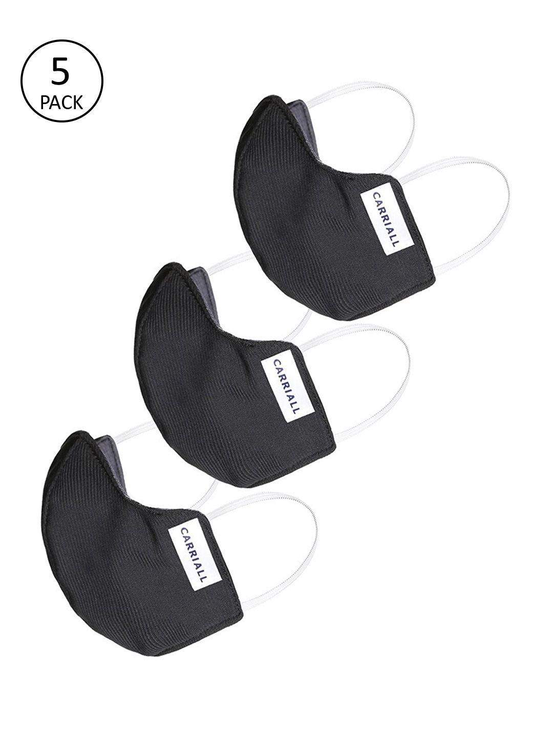 CARRIALL Unisex Black Pack Of 3 3-Ply Reusable Cloth Masks Price in India