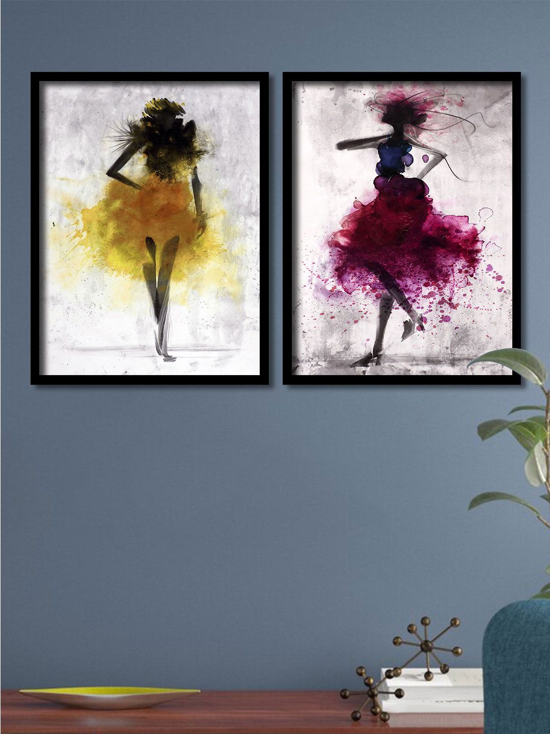 Art Street Set Of 2 Multicoloured Girls Framed Canvas Wall Art Price in India