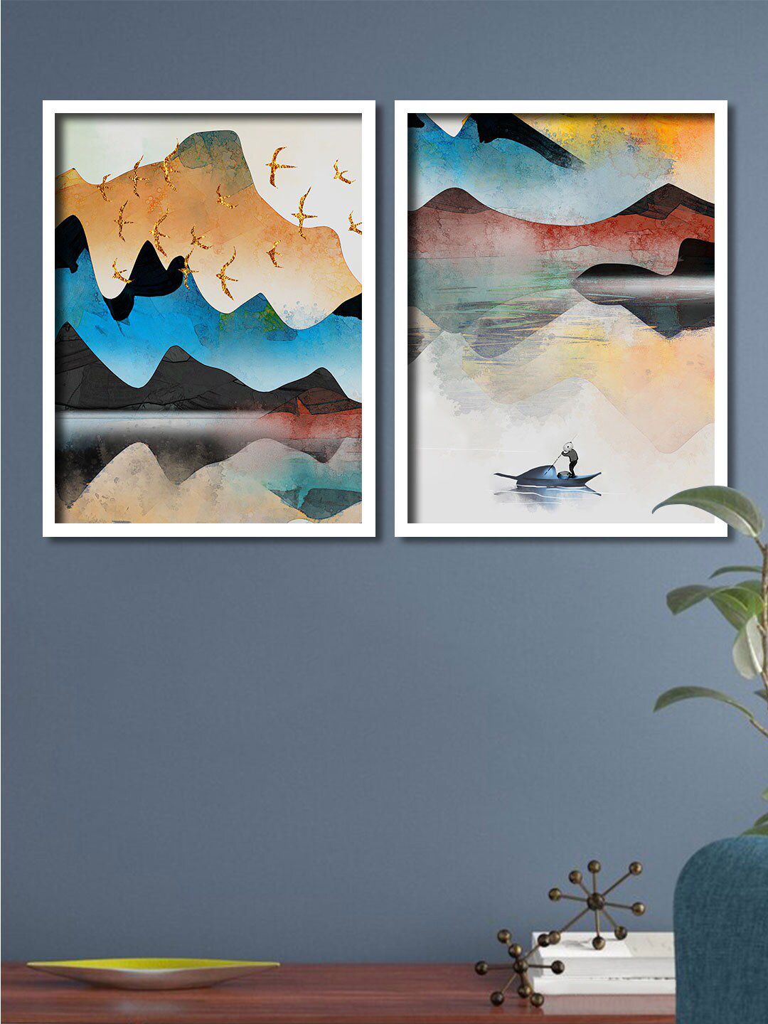 Art Street Set Of 2 Multicoloured Mountains Framed Canvas Wall Art Price in India