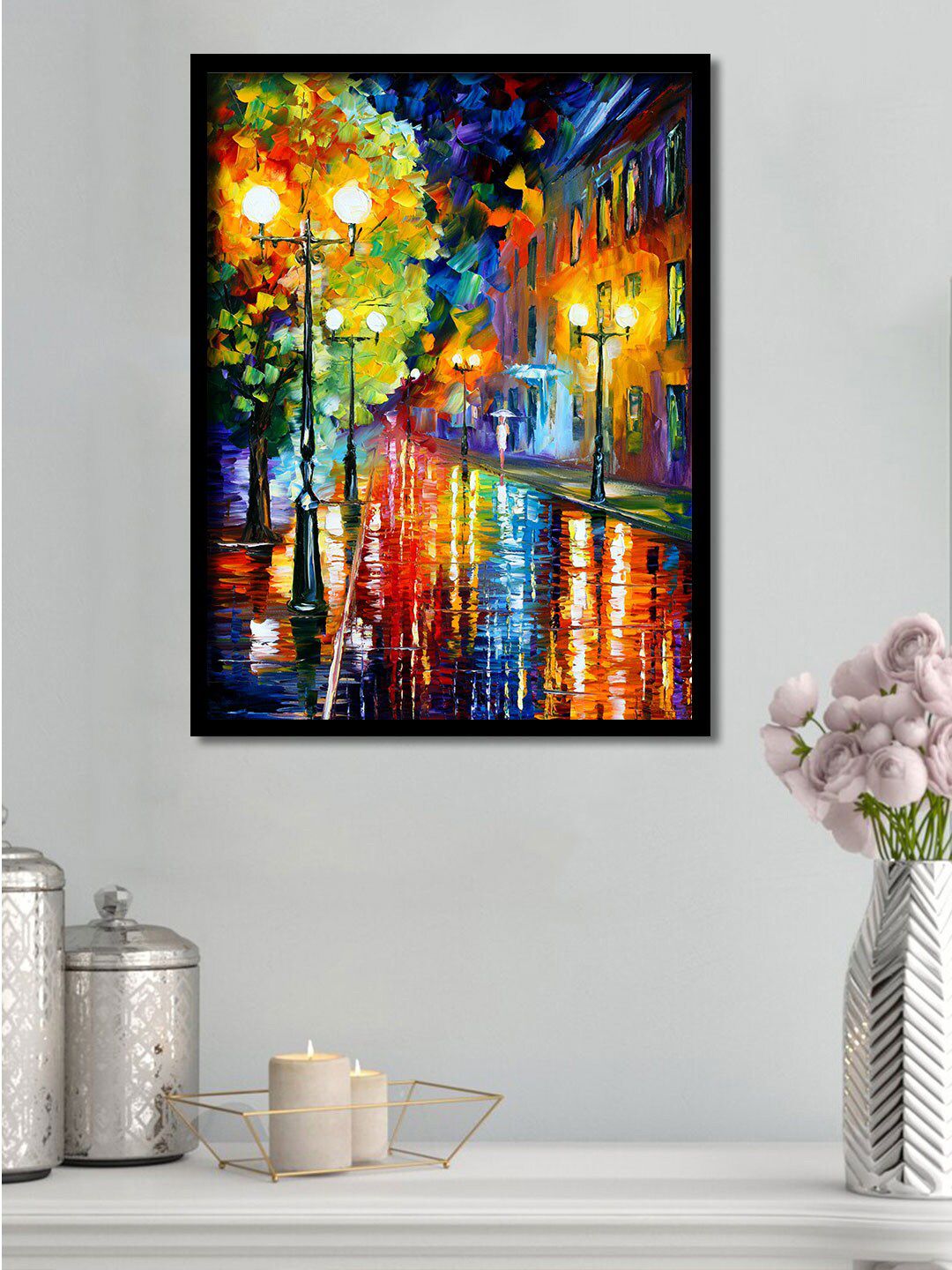 Art Street Blue & Yellow Street Framed Canvas Wall Art Price in India