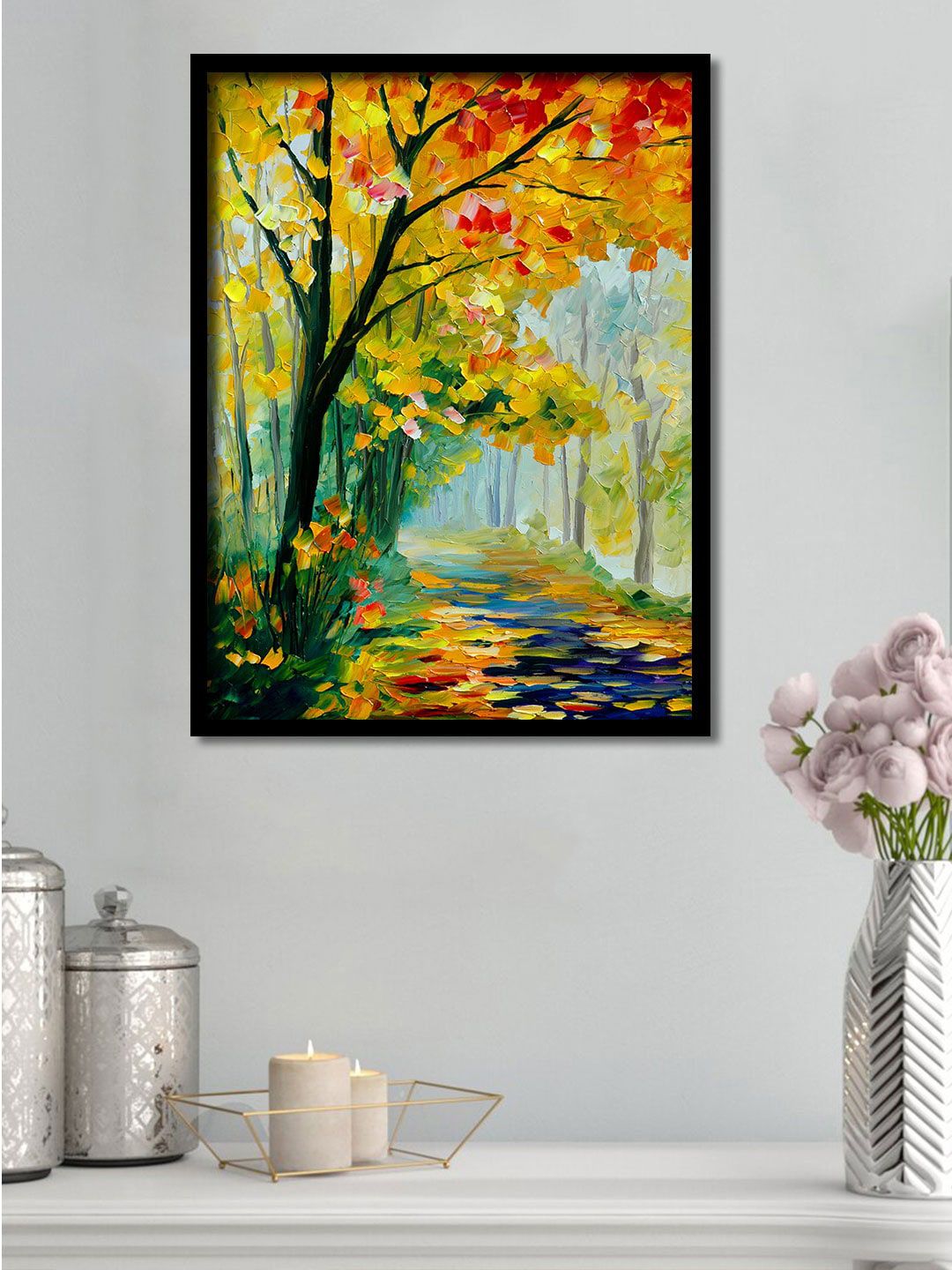 Art Street Yellow & Green Tree & Forest Framed Canvas Wall Art Price in India