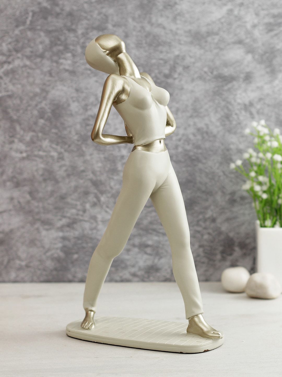 TAYHAA Cream-Coloured Healthy Yoga Pose Figurine Showpiece Price in India