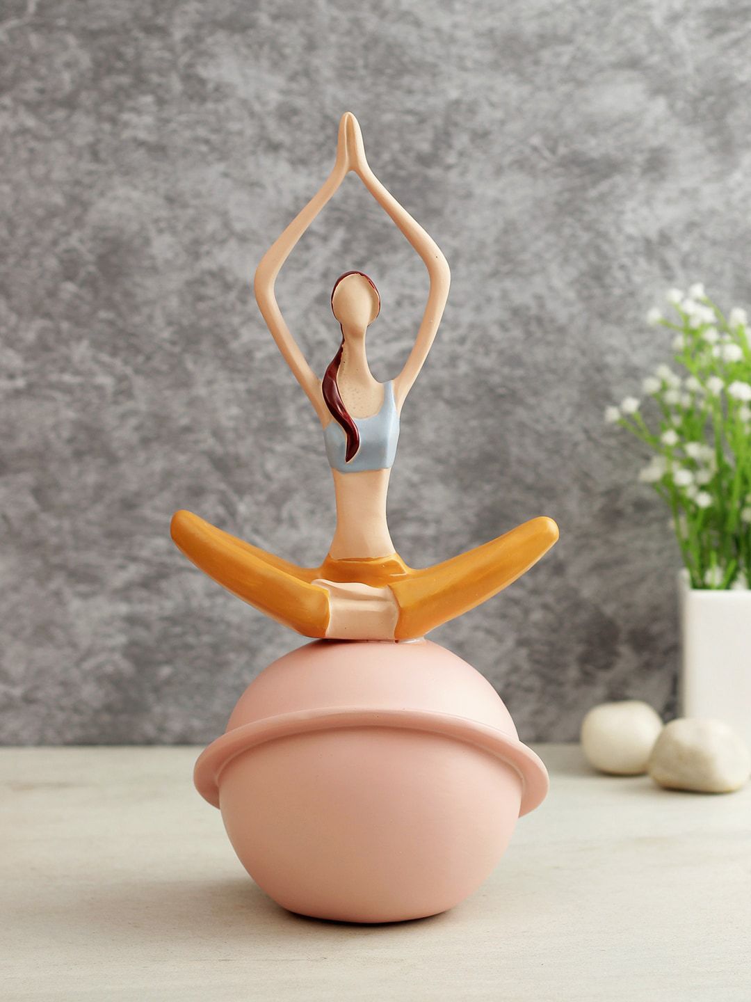 TAYHAA Pink & Mustard Yellow Healthy Yoga Pose Figurine Showpiece Price in India