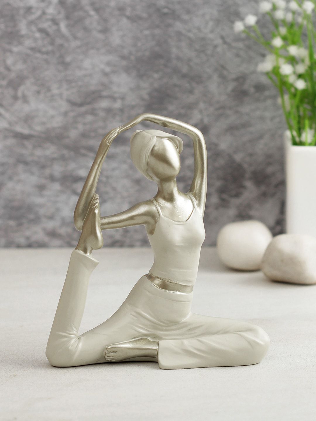 TAYHAA Cream-Coloured Healthy Yoga Pose Figurine Showpiece Price in India