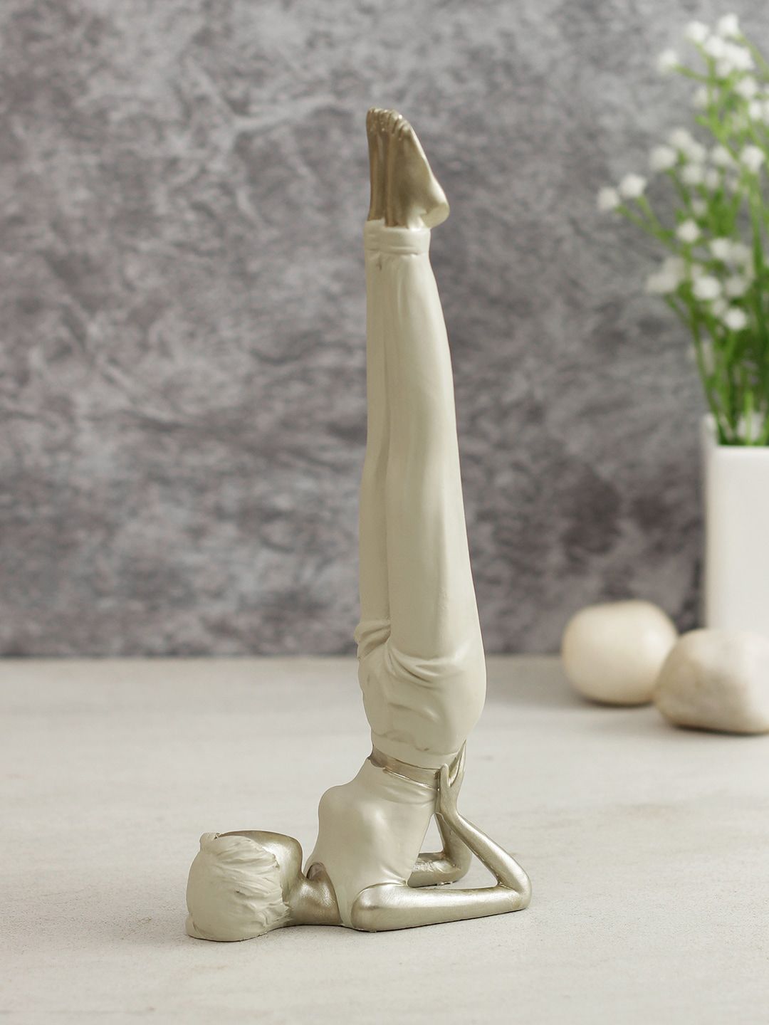 TAYHAA Cream-Coloured Healthy Yoga Pose Figurine Showpiece Price in India