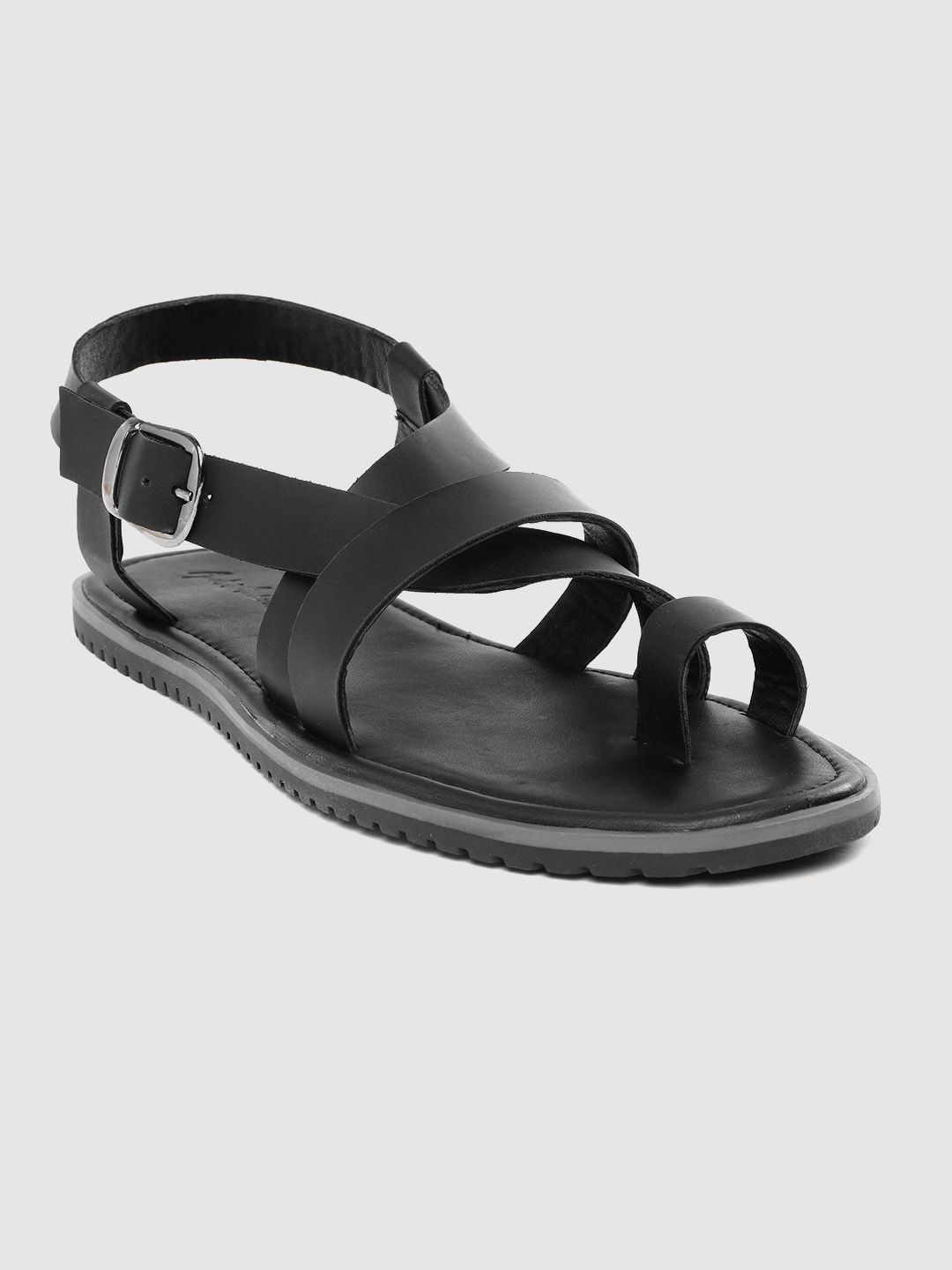 Mast & Harbour Men Black One Toe Comfort Sandals