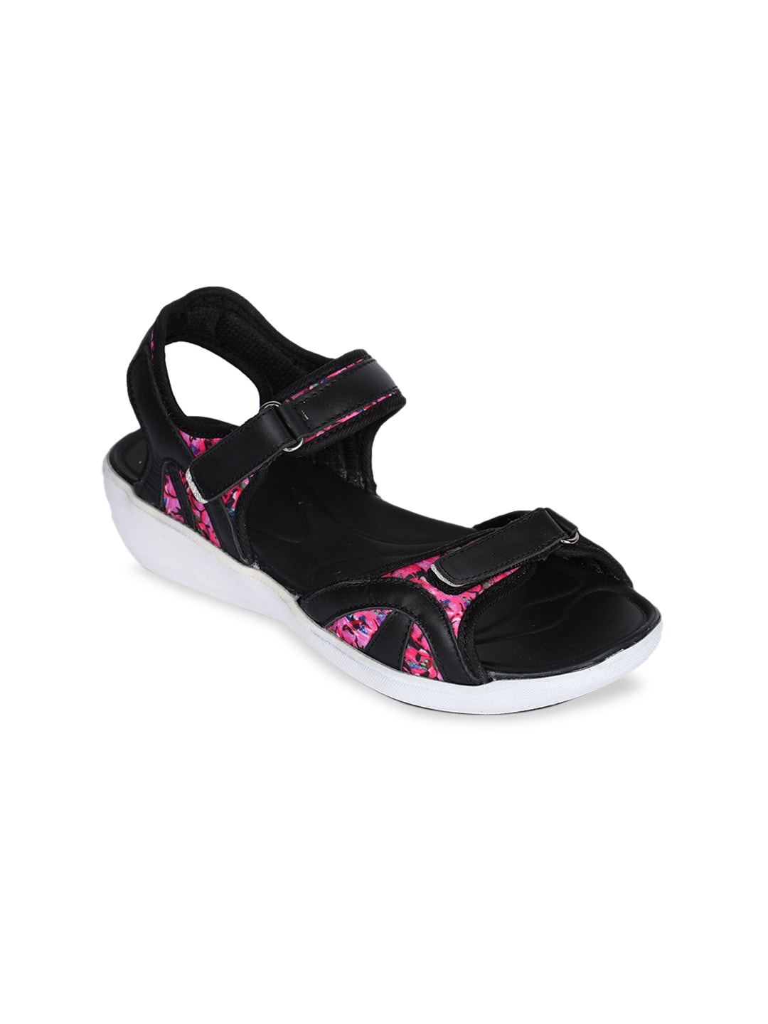 Liberty Women Black & Pink Leather Sports Sandals Price in India