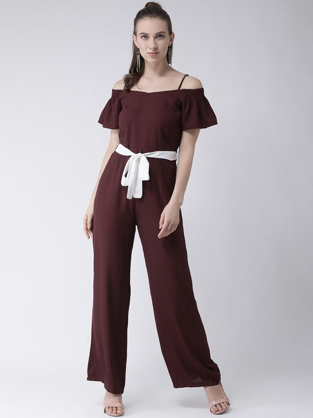 KASSUALLY Women Burgundy Solid Basic Jumpsuit Price in India