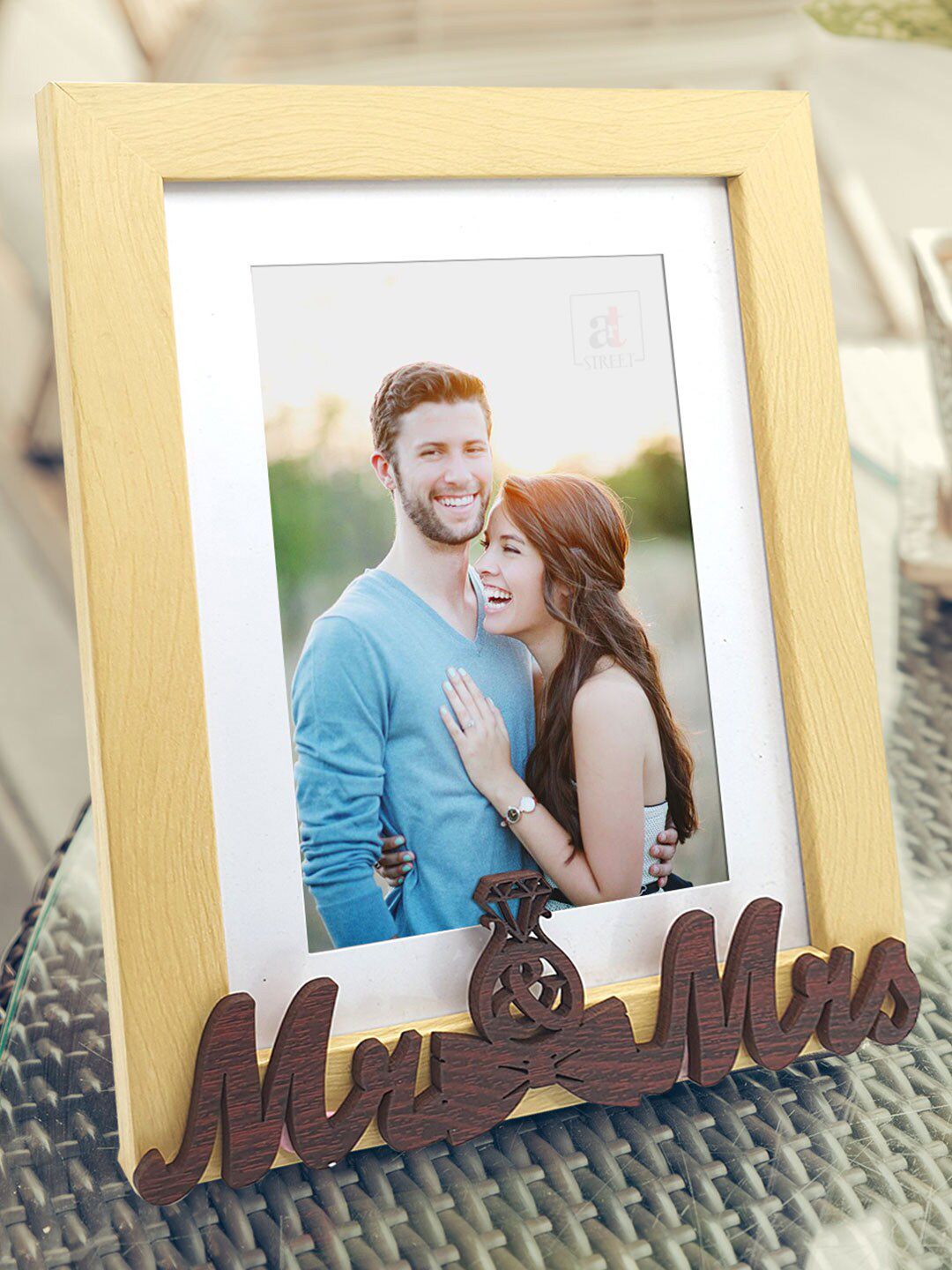 Art Street Unisex Beige & Brown Mr & Mrs Individual Customize Table Top Photo Frame Price in India
