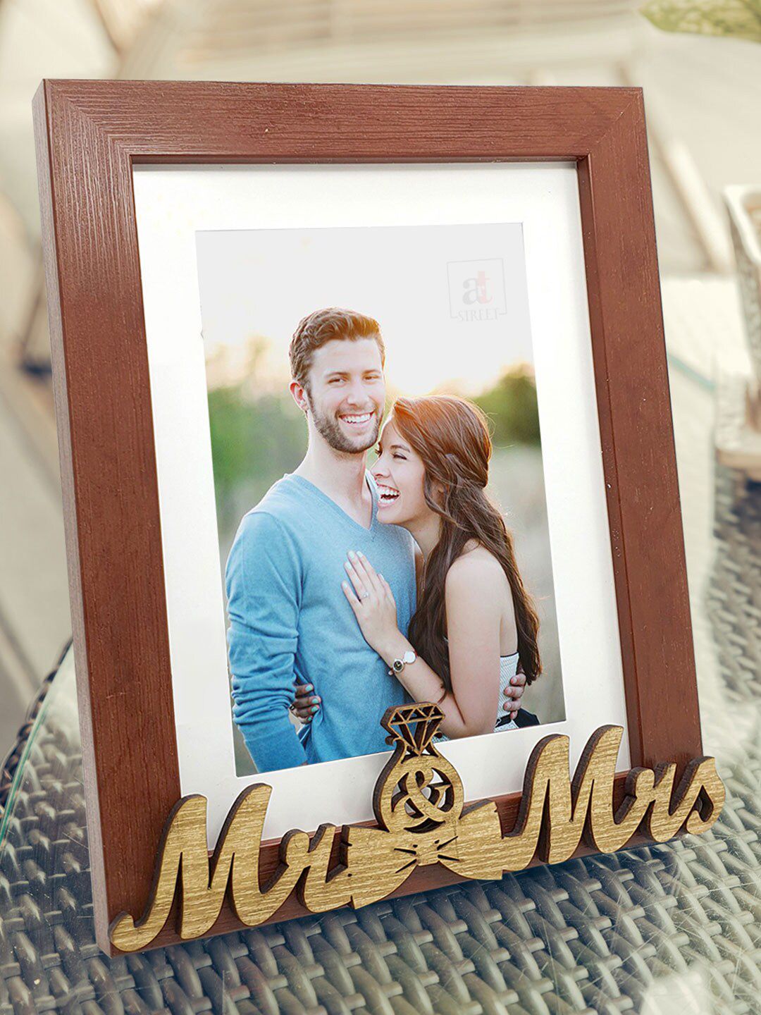 Art Street Unisex Brown & Beige Mr & Mrs Individual Customize Table Top Photo Frame Price in India