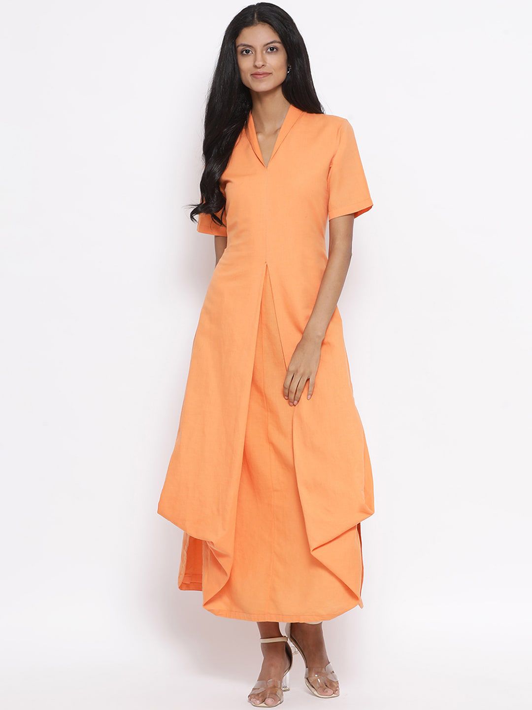 ROOTED Women Orange Solid Maxi Dress