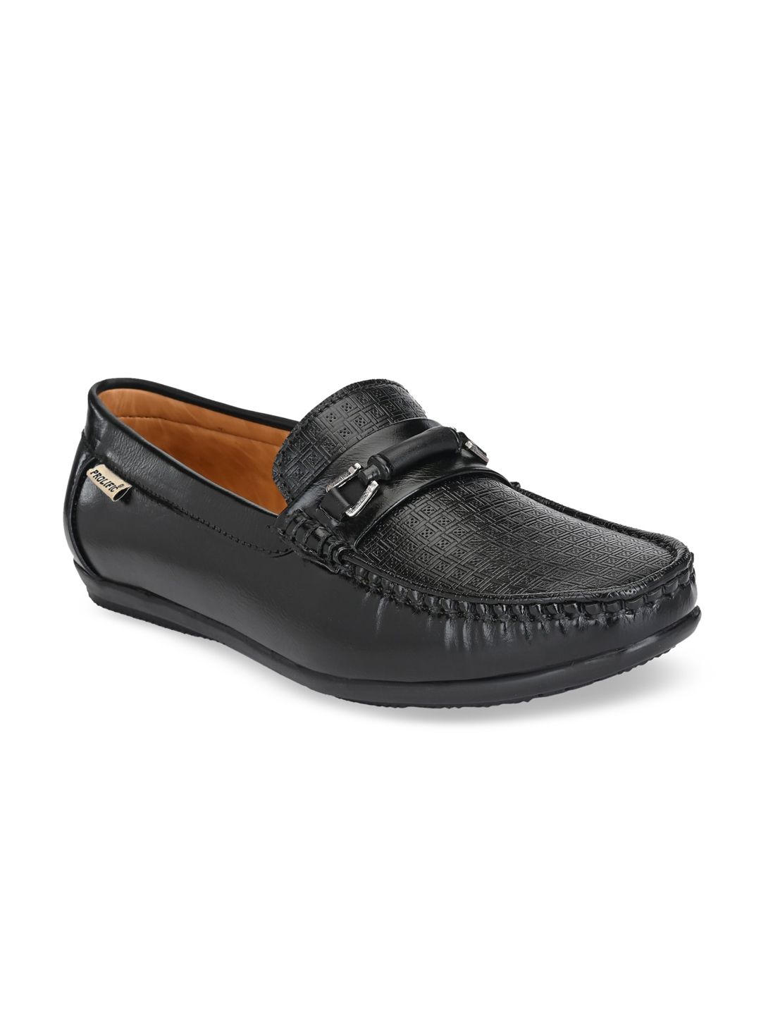 Prolific Men Black Textured Formal Loafers