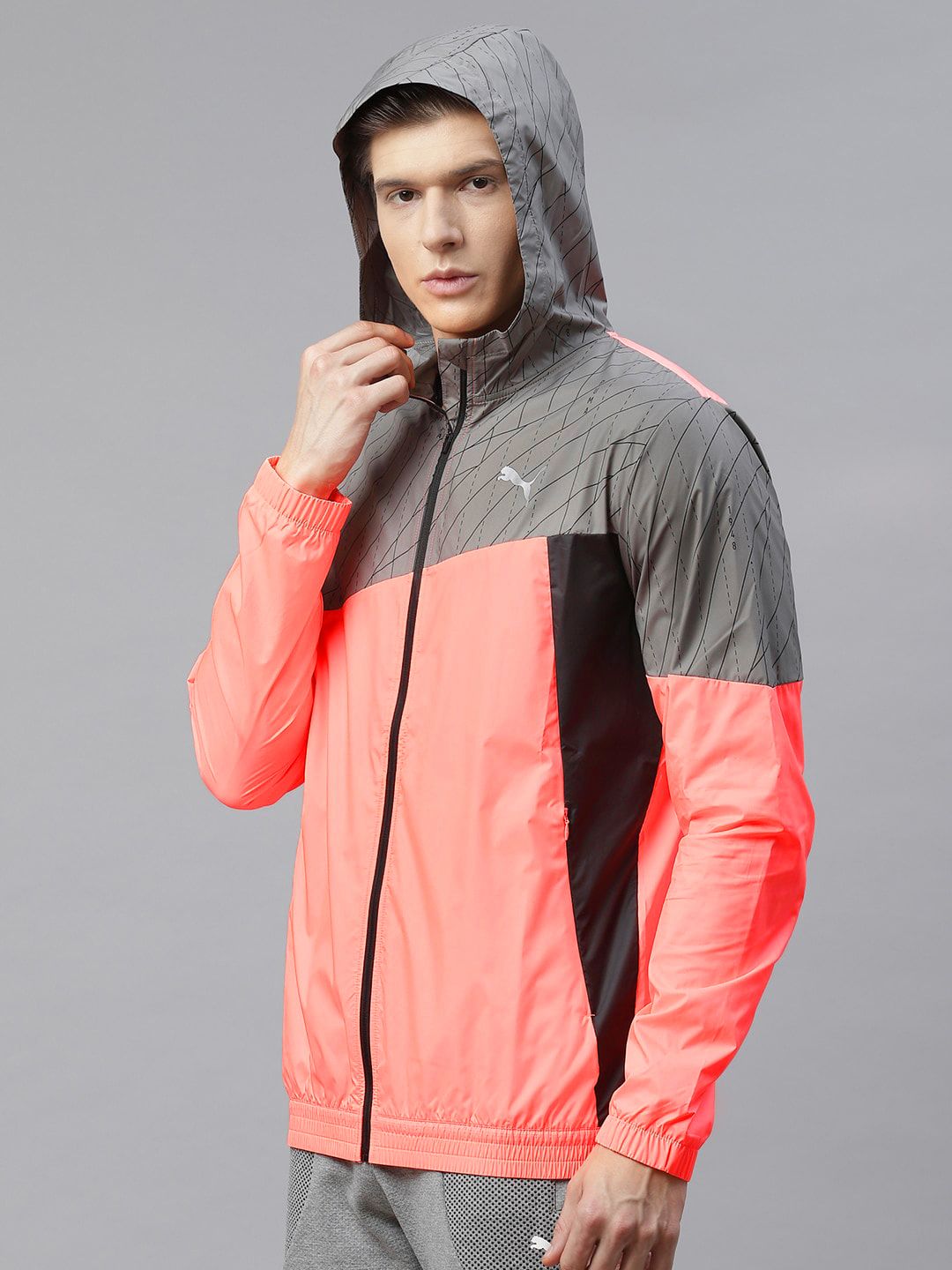 Buy Puma Men Peach-Coloured & Grey Run Graphic Hooded