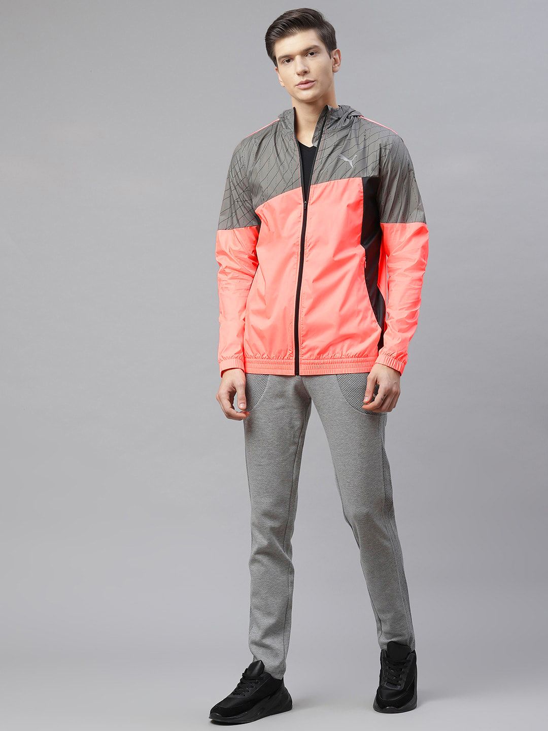 Buy Puma Men Peach-Coloured & Grey Run Graphic Hooded