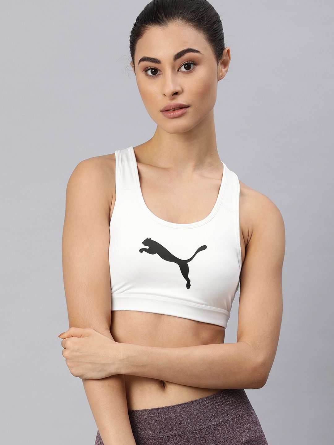 Puma White & Black Printed Non-Wired Lightly Padded Sports Bra Price in India