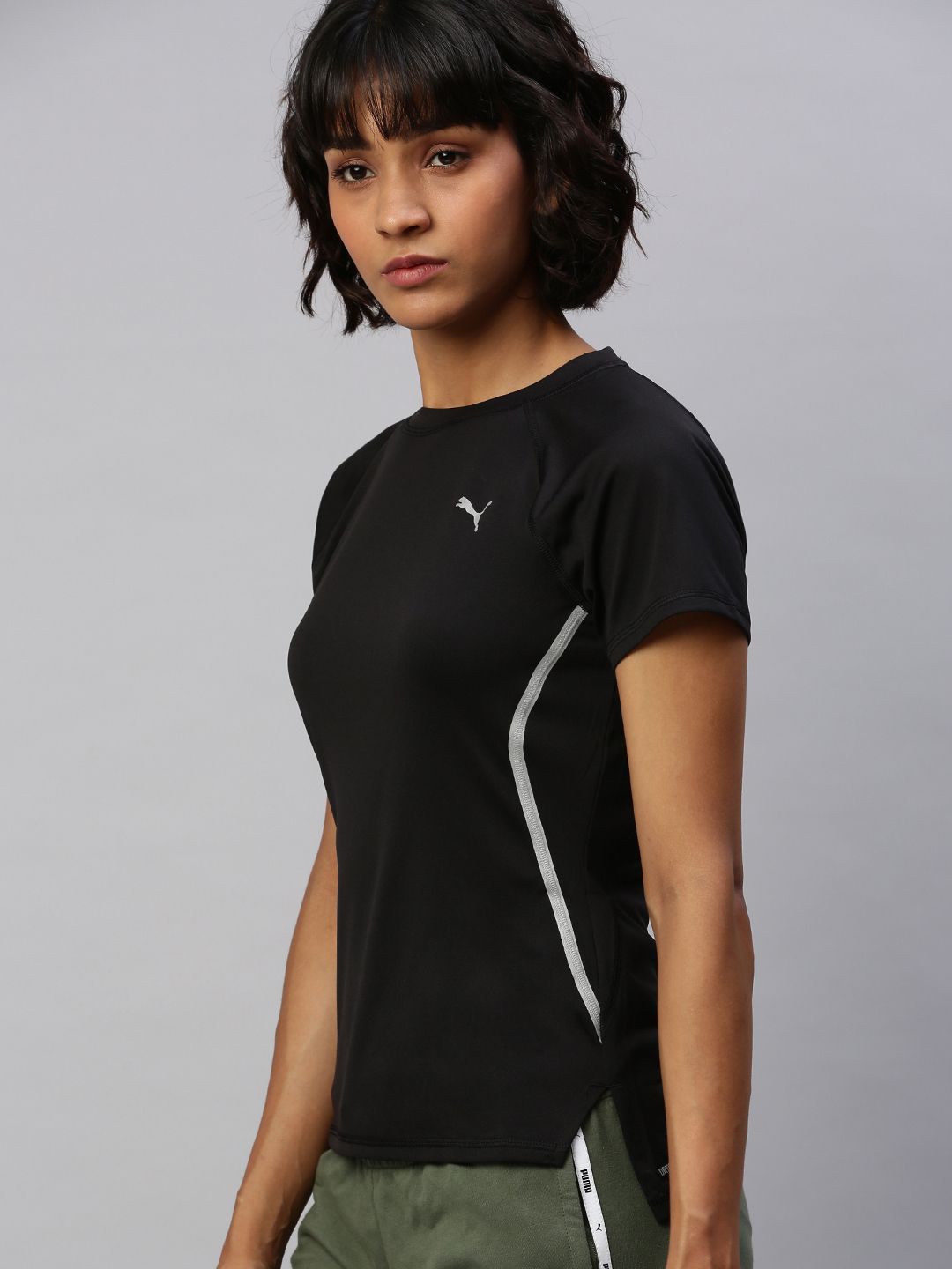Puma Women Black Solid Round Neck Run Laser Cat Tight fit DryCELL Running T-shirt Price in India