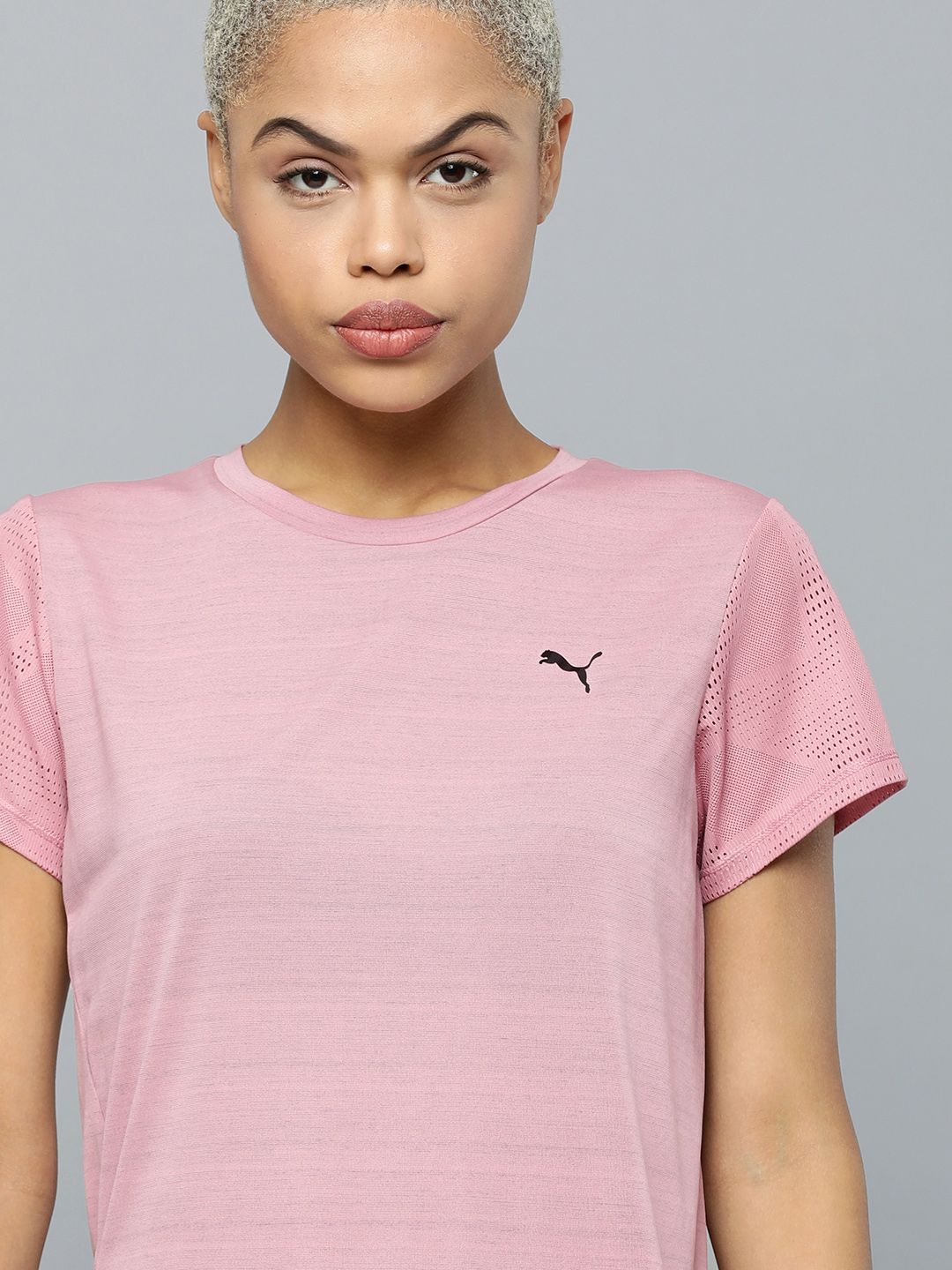Puma Women Taupe Brand Logo Yoga T-shirt Price in India