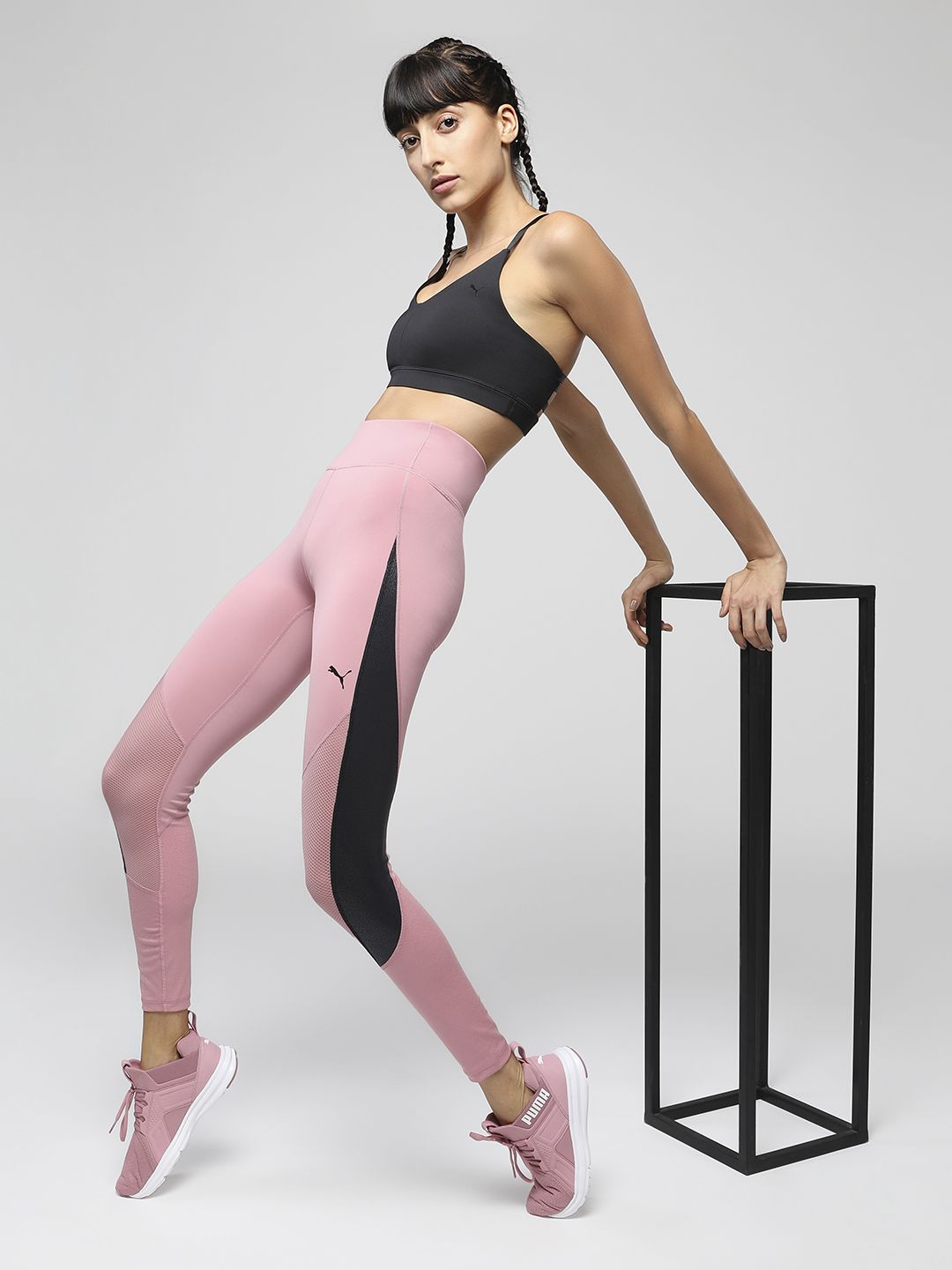 Puma Women Pink & Black Colourblocked dryCELL Training Pearl Full Training Tights Price in India