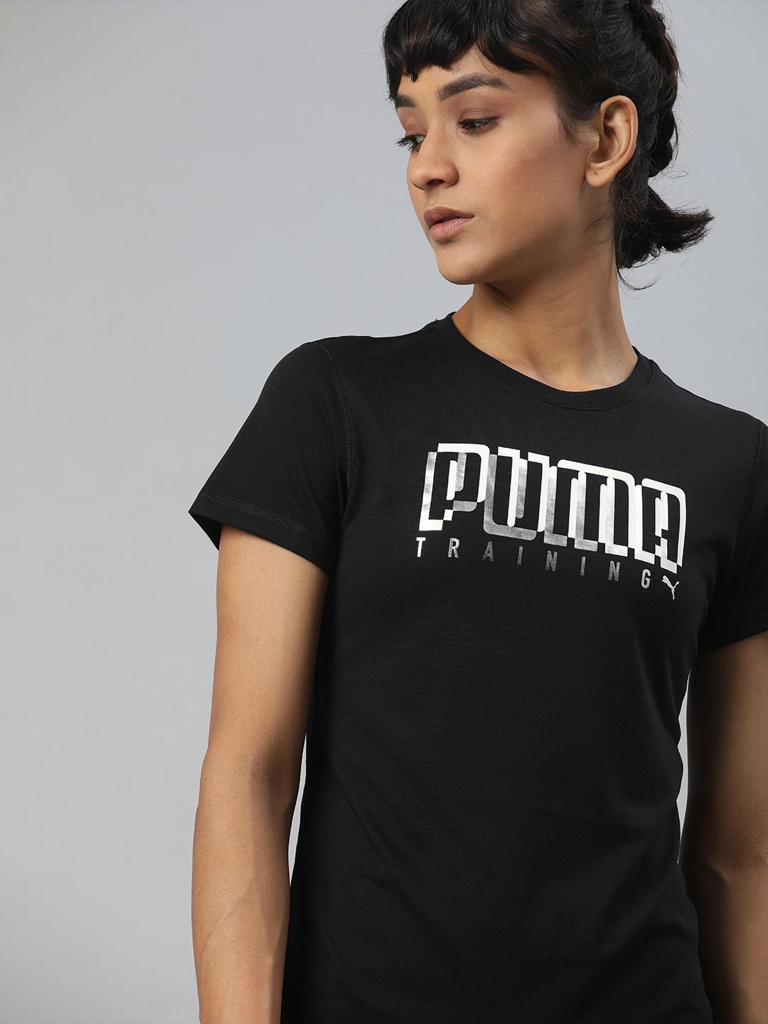 Puma Women Black Performance Branded Printed dryCELL Round Neck Training T-shirt Price in India