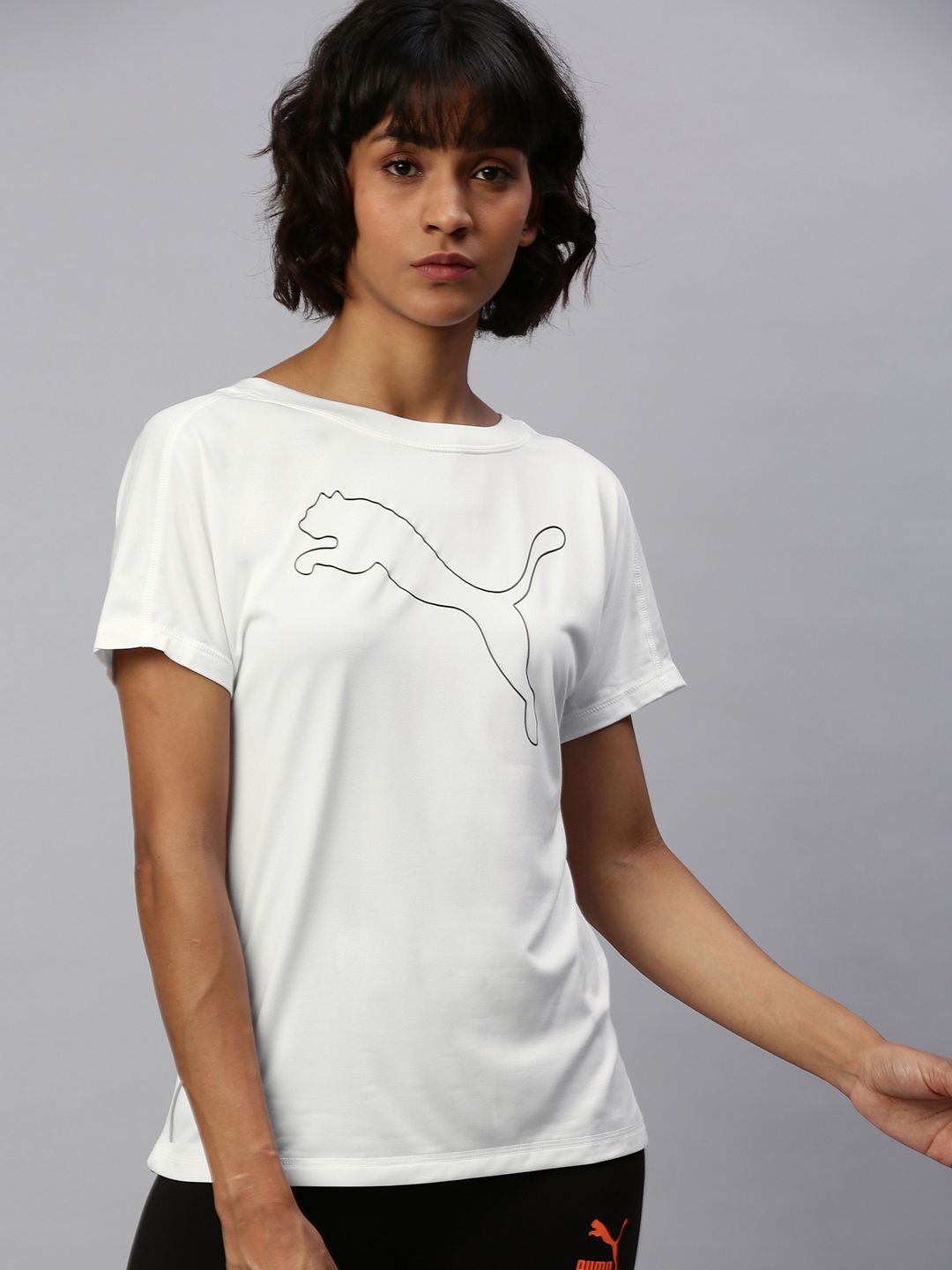 Puma Women White Printed Favorite Jersey Cat DryCell Round Neck Training T-shirt Price in India