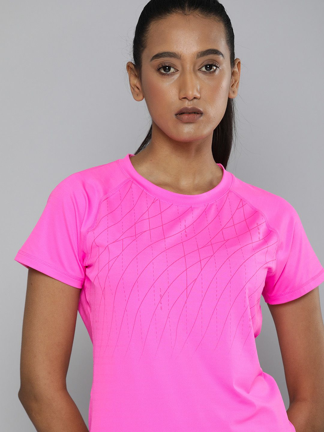 Puma Women Pink Printed dryCELL Slim Fit Graphic SS Running T-shirt Price in India
