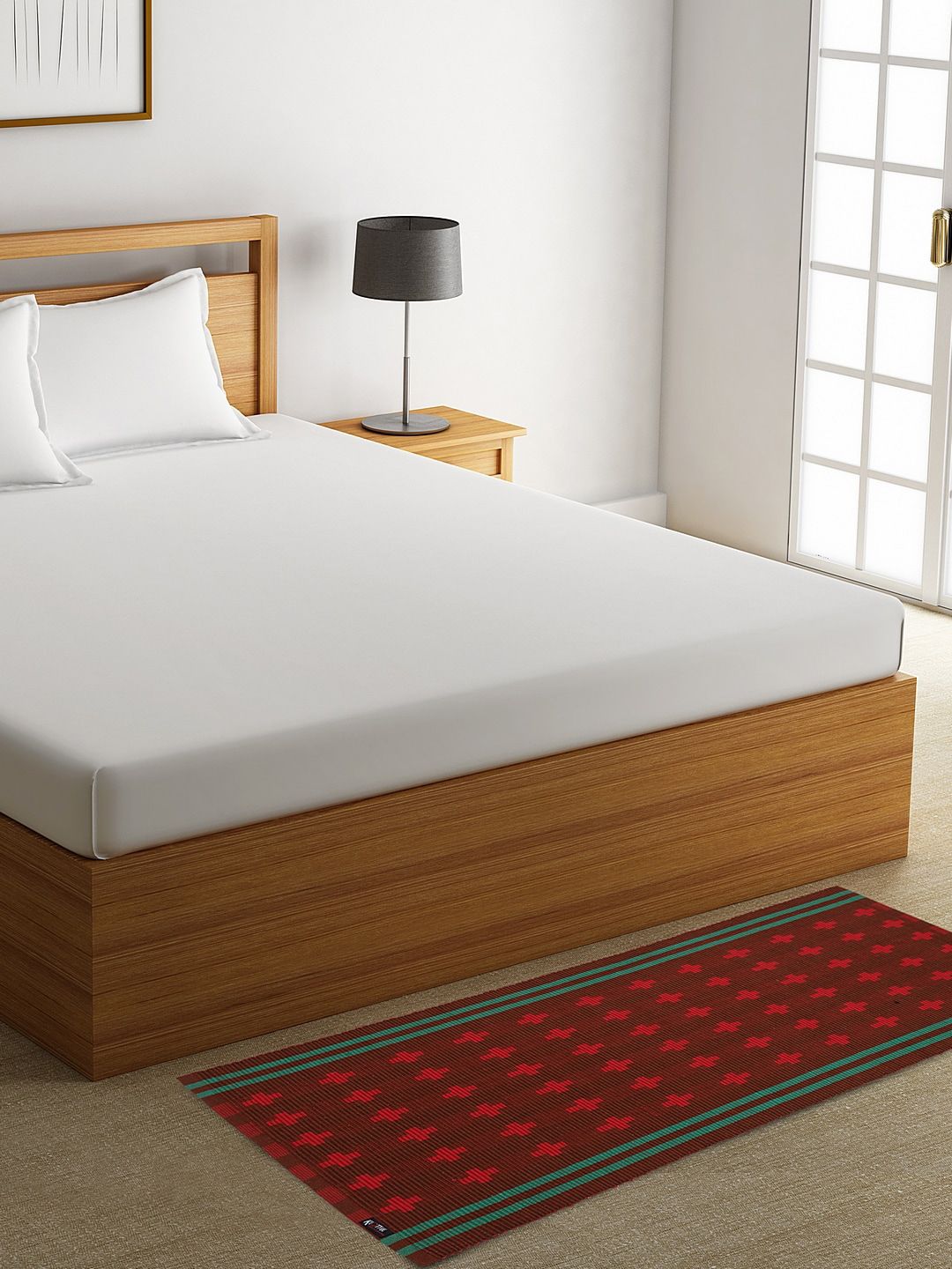 KLOTTHE Red Rectangular Geometric Floor Mat Price in India