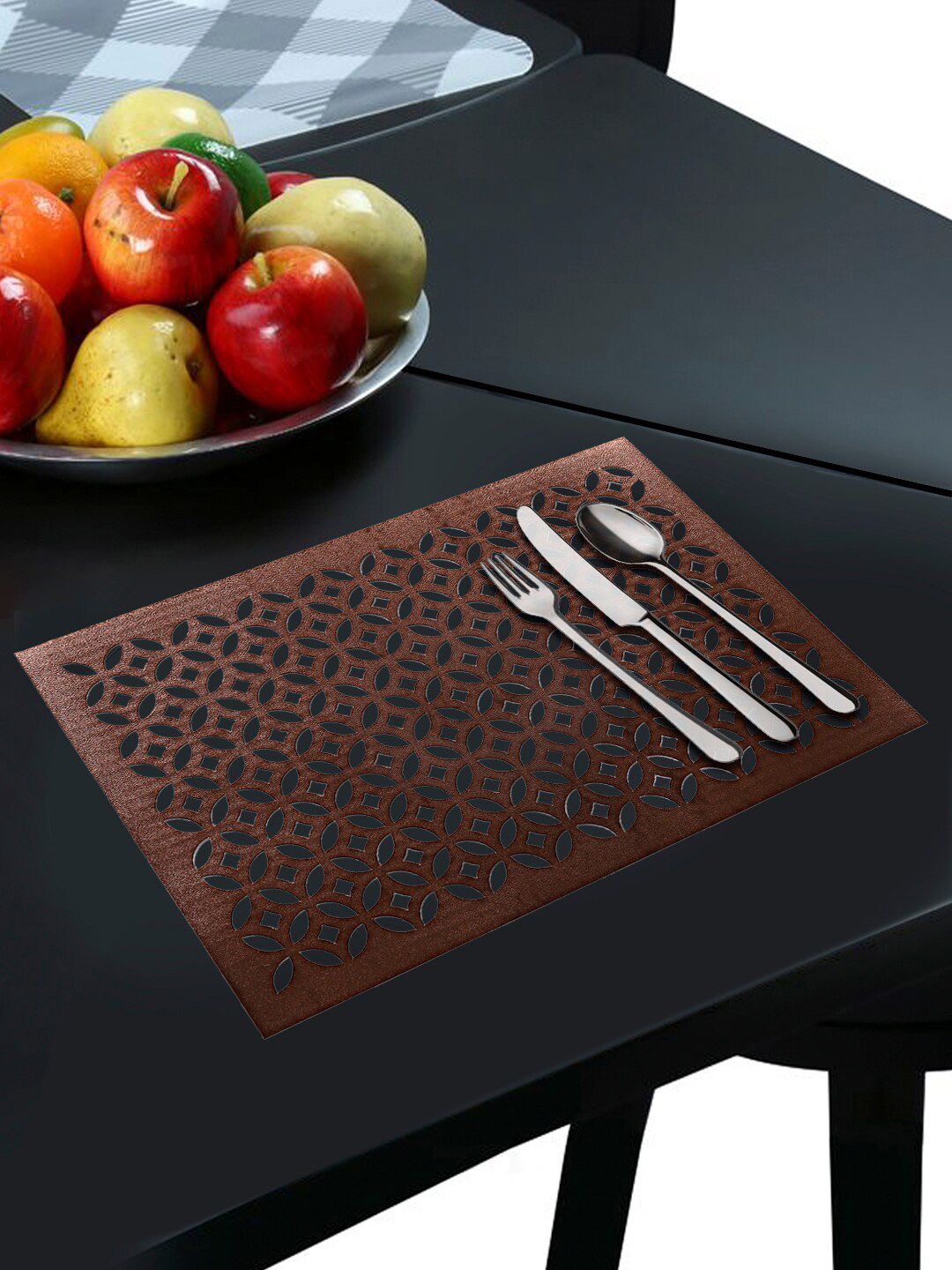 Kuber Industries Set of 6 Copper-Toned Geometric Pattern Soft Leather Dining Table Mats Price in India